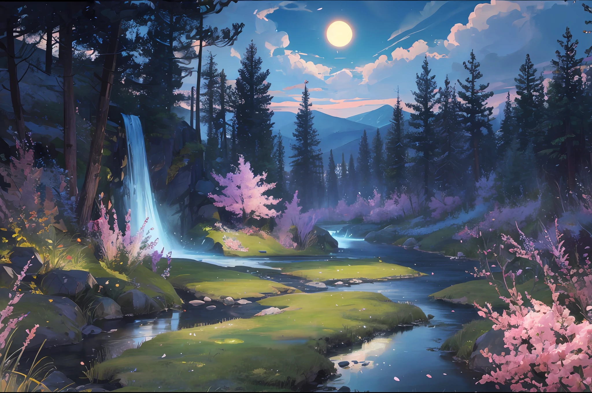 best quality, masterpiece, beautiful wild and natural fantasy landscape with glowing lights --auto --s2