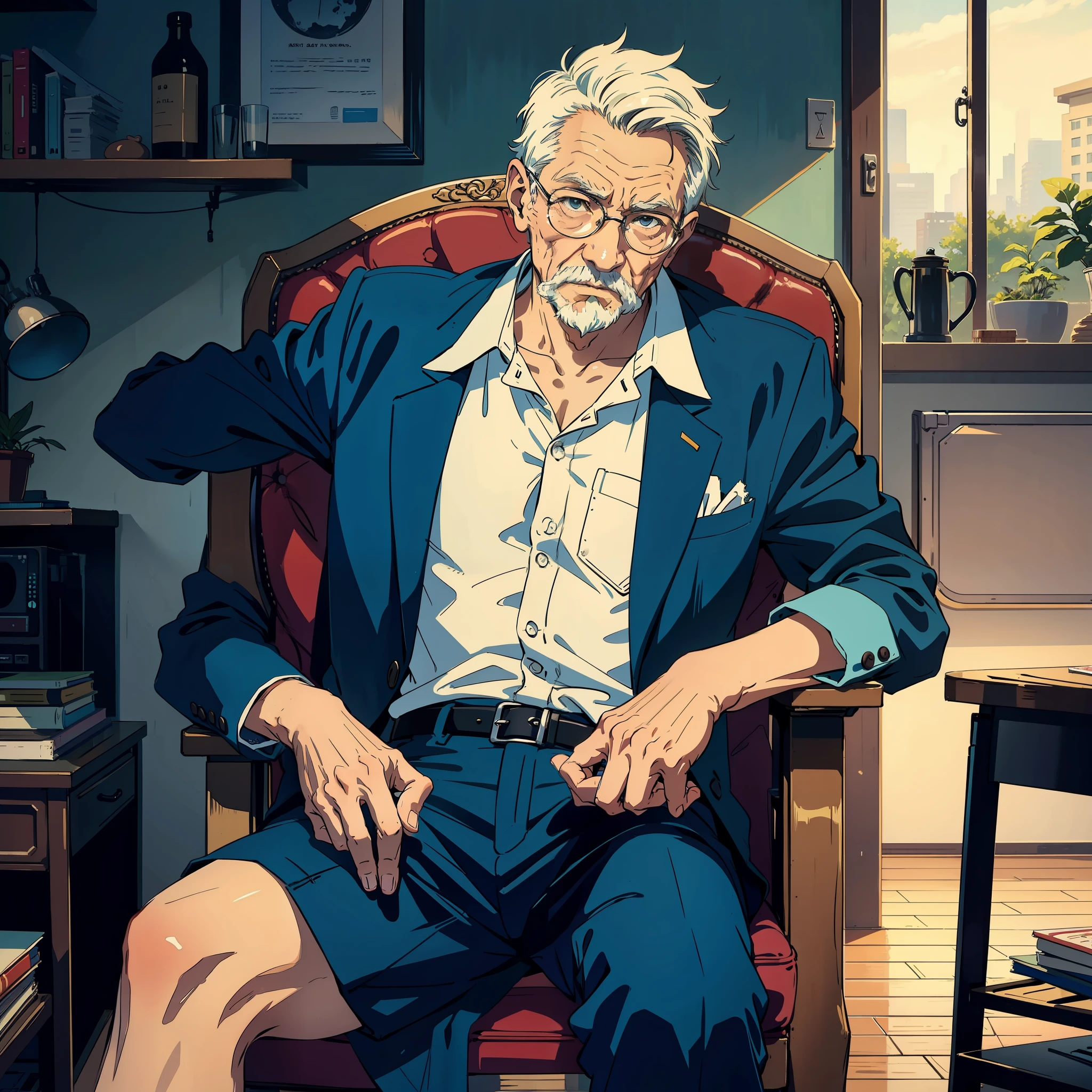 The old man sat on a chair