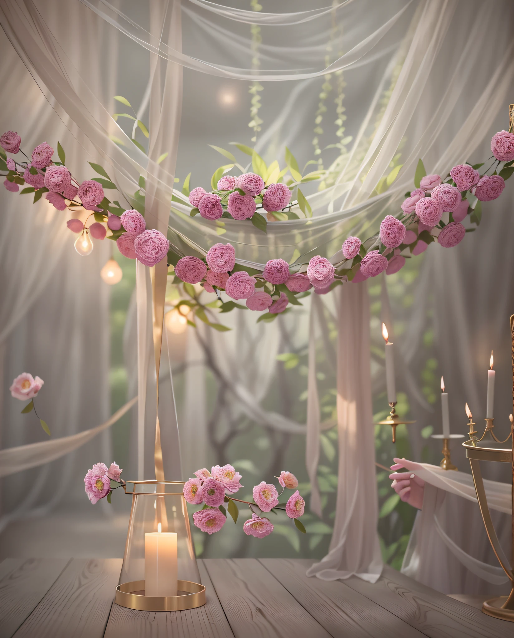 there is a room with a canopy and a table with candles, dreamy atmosphere and drama, dreamy atmosphere, very magical and dreamy, soft ethereal lighting, atmospheric beautiful details, ethereal fairytale, ethereal and dreamy theme, beautiful dreamy lighting, dreamy and ethereal, incredibly ethereal, dreamy scene, dramatic dreamlike lighting, magical dream-like atmosphere, dreamy and detailed