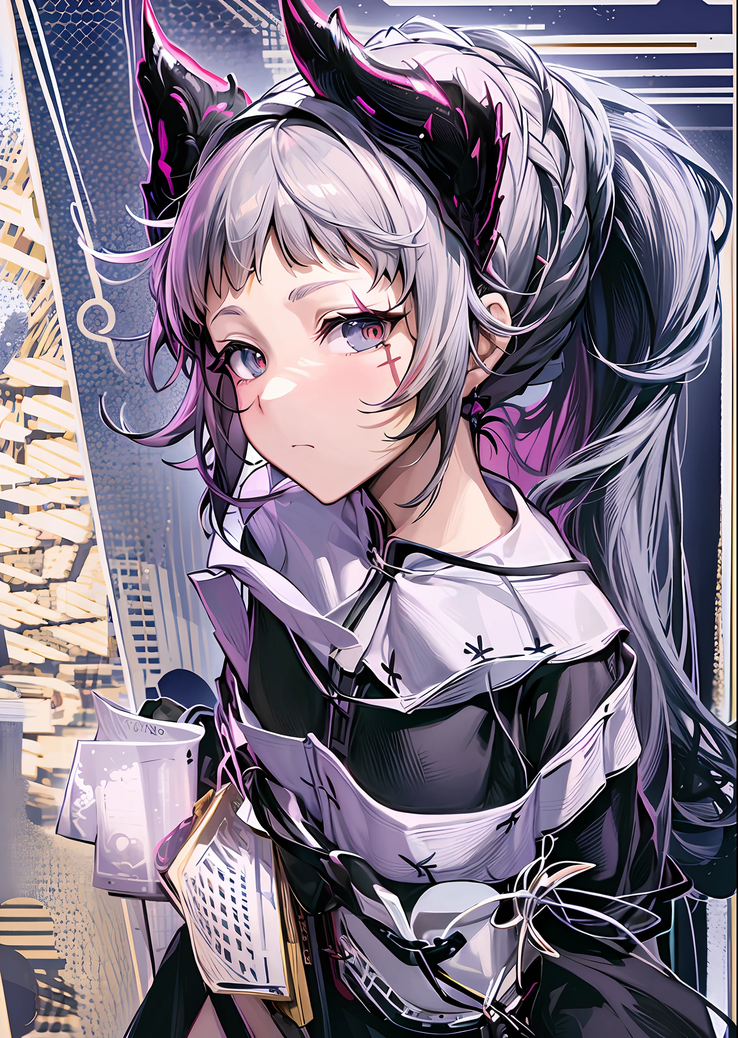1girl,horns,theresahead,theresa,cowboyshot,白色连衣裙
