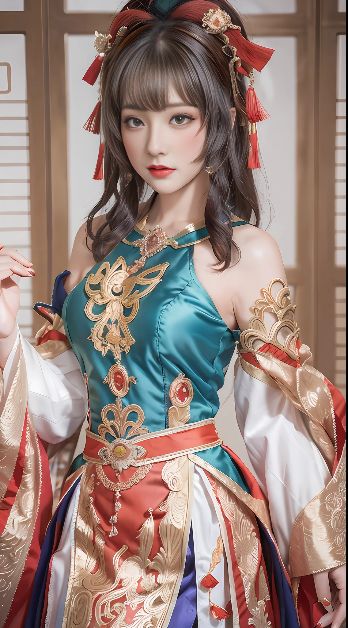 The best depiction of the Chinese Tang Dynasty noble concubine Yang Guifei, with a strong and wonderful figure, just right, dressed in gorgeous Tang style Han clothes, charming and colorful