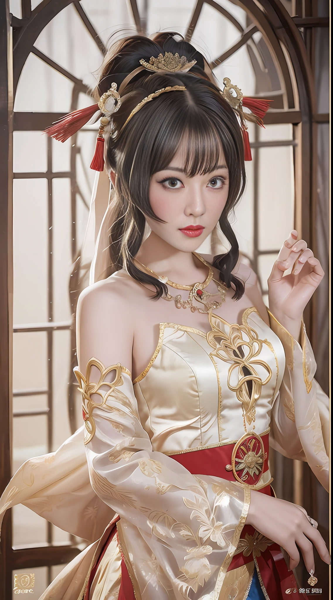 The best depiction of the Chinese Tang Dynasty noble concubine Yang Guifei, with a strong and wonderful figure, just right, wearing gorgeous Tang costumes, conservative Tang Dynasty ladies' clothing