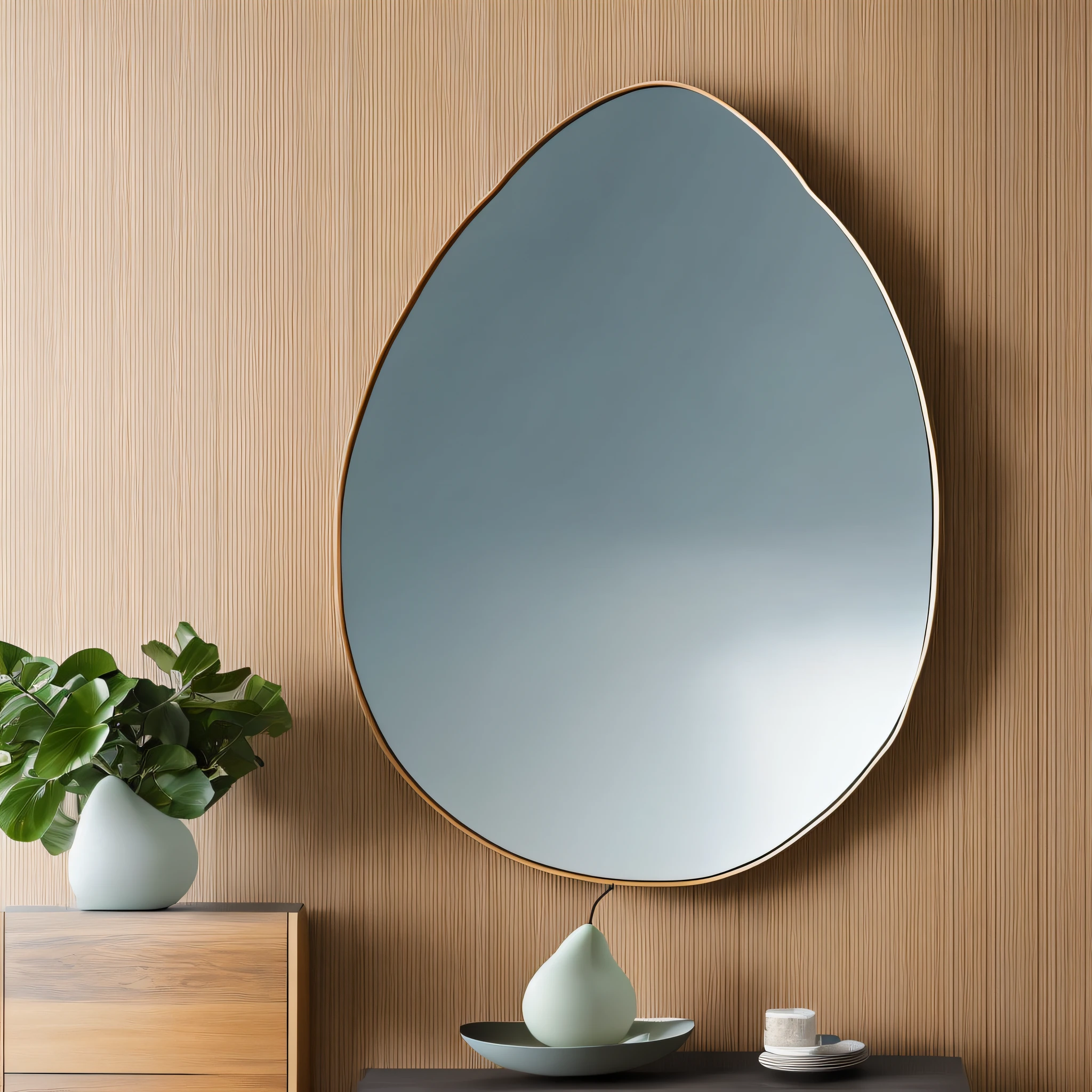 Pear-shaped mirror: A cloud-shaped mirror, without border or frame, can be used in a modern and sophisticated environment. It can be combined with other abstract mirrors, creating a unique and original composition on the wall. --auto --s2