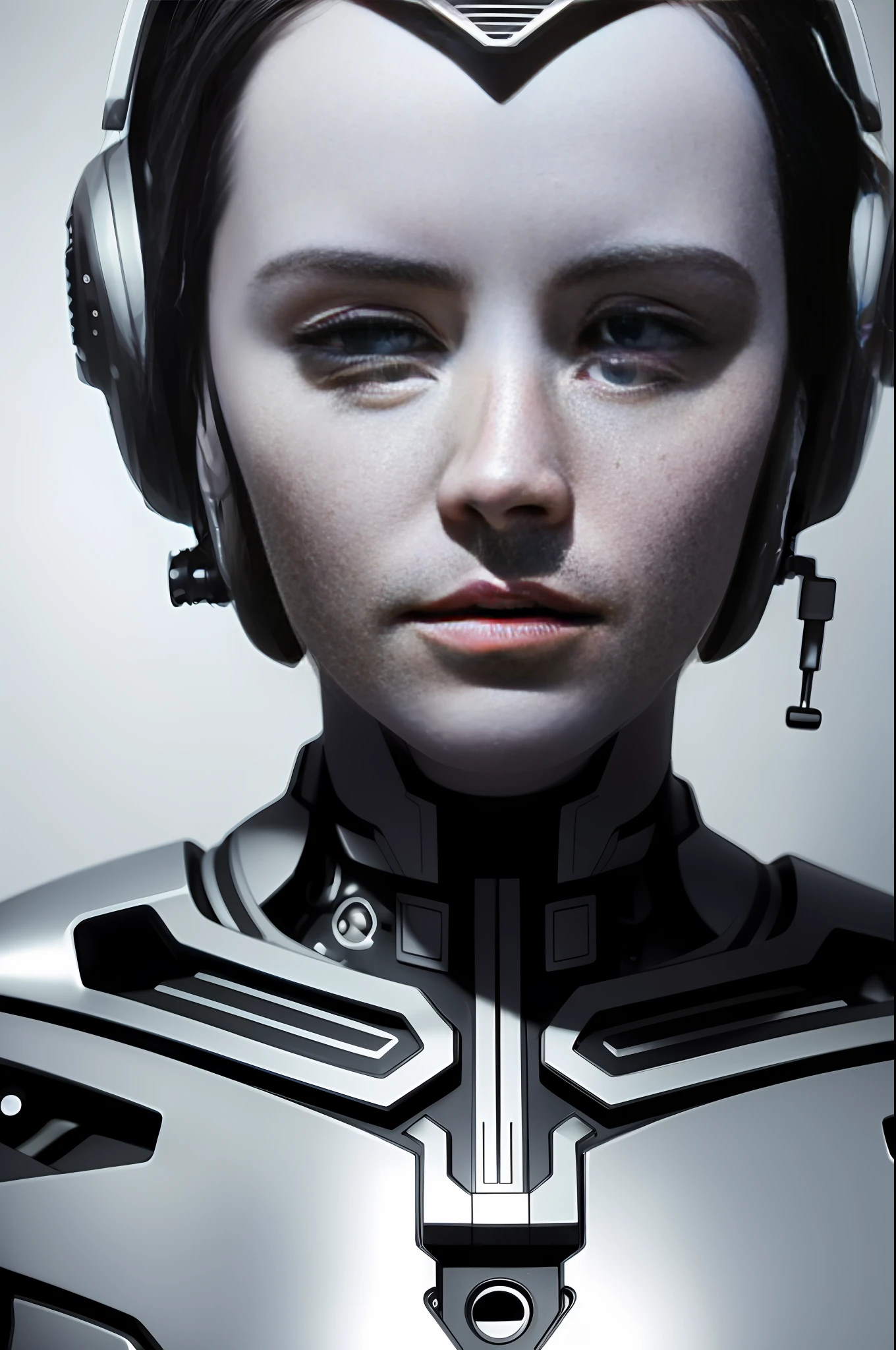 (8K, top quality, masterpiece: 1.2), (realistic, photorealistic: 1.37), ultra-detailed, super realism, anatomically correct, complex 3D rendering, ultra-detailed beautiful porcelain profile, female android face, cyborg, robot parts, 1 beautiful studio soft light, rim light, vivid detail, gorgeous cyberpunk, racing, surreal, anatomical, facial muscles, cable wire, microchip, gear, elegant, beautiful background, octane rendering, HR Giger style, 8k, best quality, masterpiece, illustration, very delicate and beautiful, highly detailed, cg, wallpaper, ( realistic, photorealism: 1.37), fantastic, elaborate, masterpiece, top quality, official art, highly detailed cg Unity 8K wallpaper, absurd, incredibly absurd, robot, silver halmet, full body, kneeling, beautiful laser light