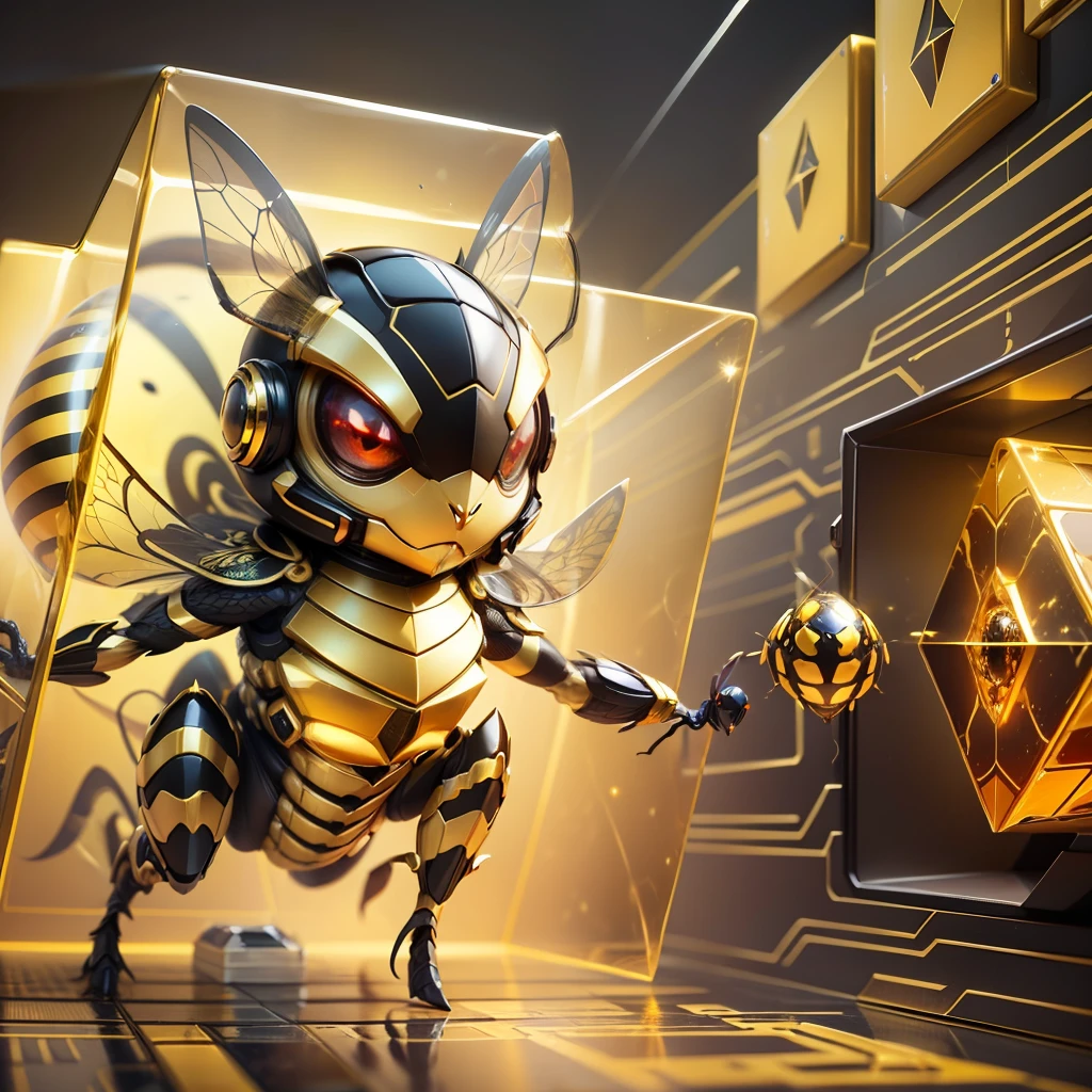 a golden wasp as an avatar in a cube. In 8K quality. With gold item surrounding the wasp. This wasp have red eyes. --auto --s2