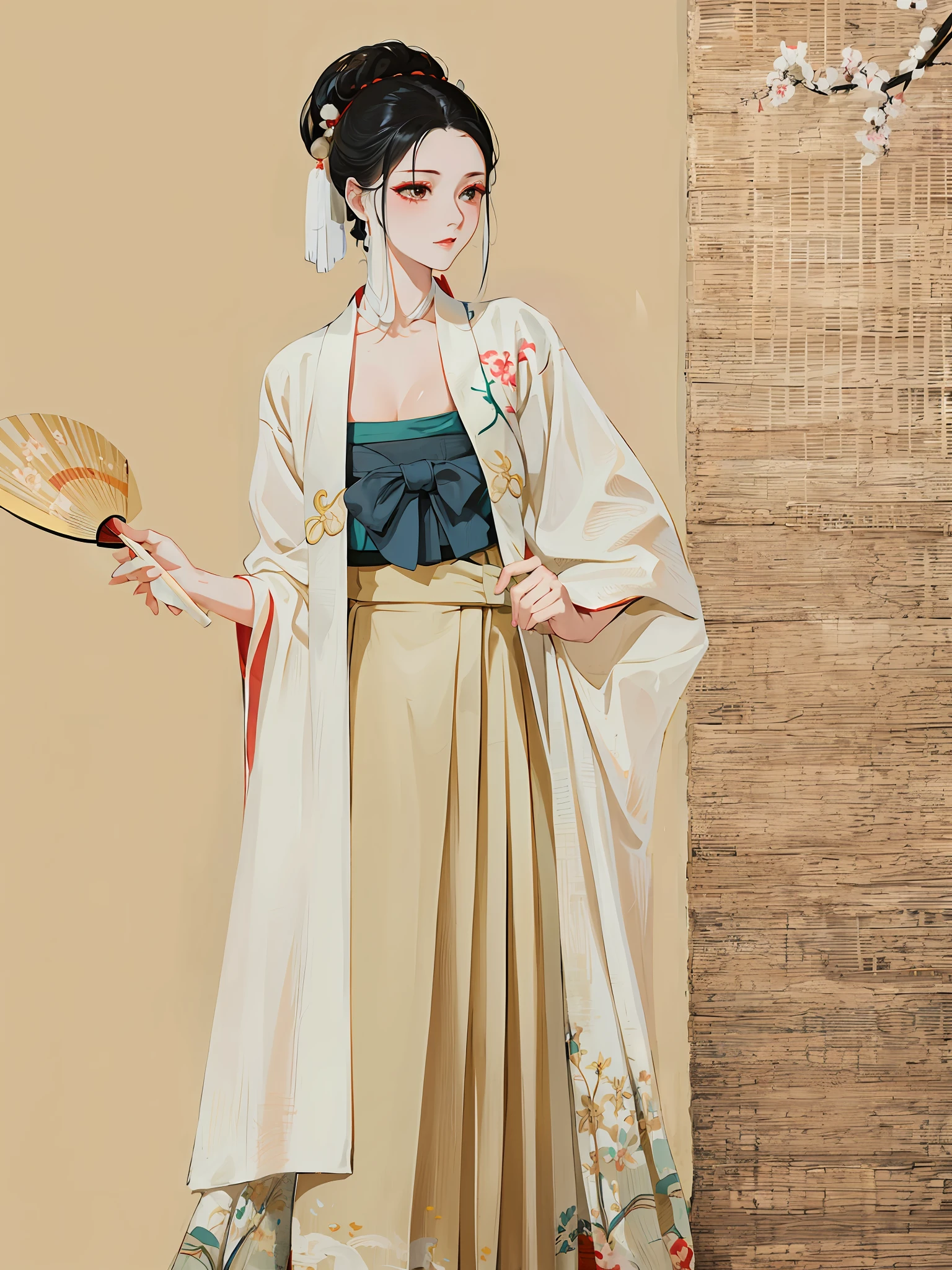 araffe woman in traditional dress holding a fan and a fan, hanfu, white hanfu, with acient chinese clothes, pale and coloured kimono, classic kimono, kimono, hakama kimono, daoshu, japanese clothes, long beautiful flowing kimono, traditional chinese clothing, embroidered robes, inspired by Emperor Huizong of Song, inspired by Gu An