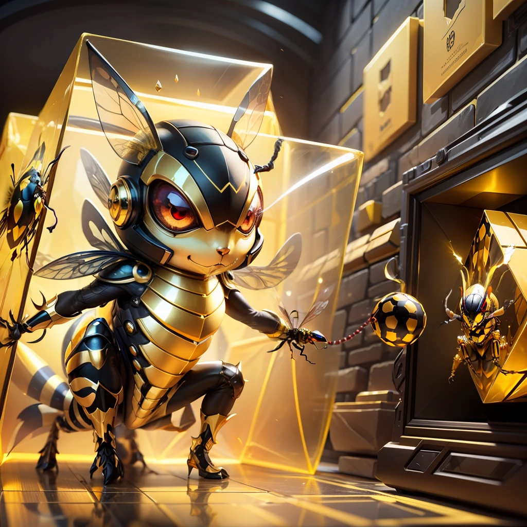 a golden wasp as an avatar in a cube. In 8K quality. With gold item surrounding the wasp. This wasp have red eyes. --auto --s2