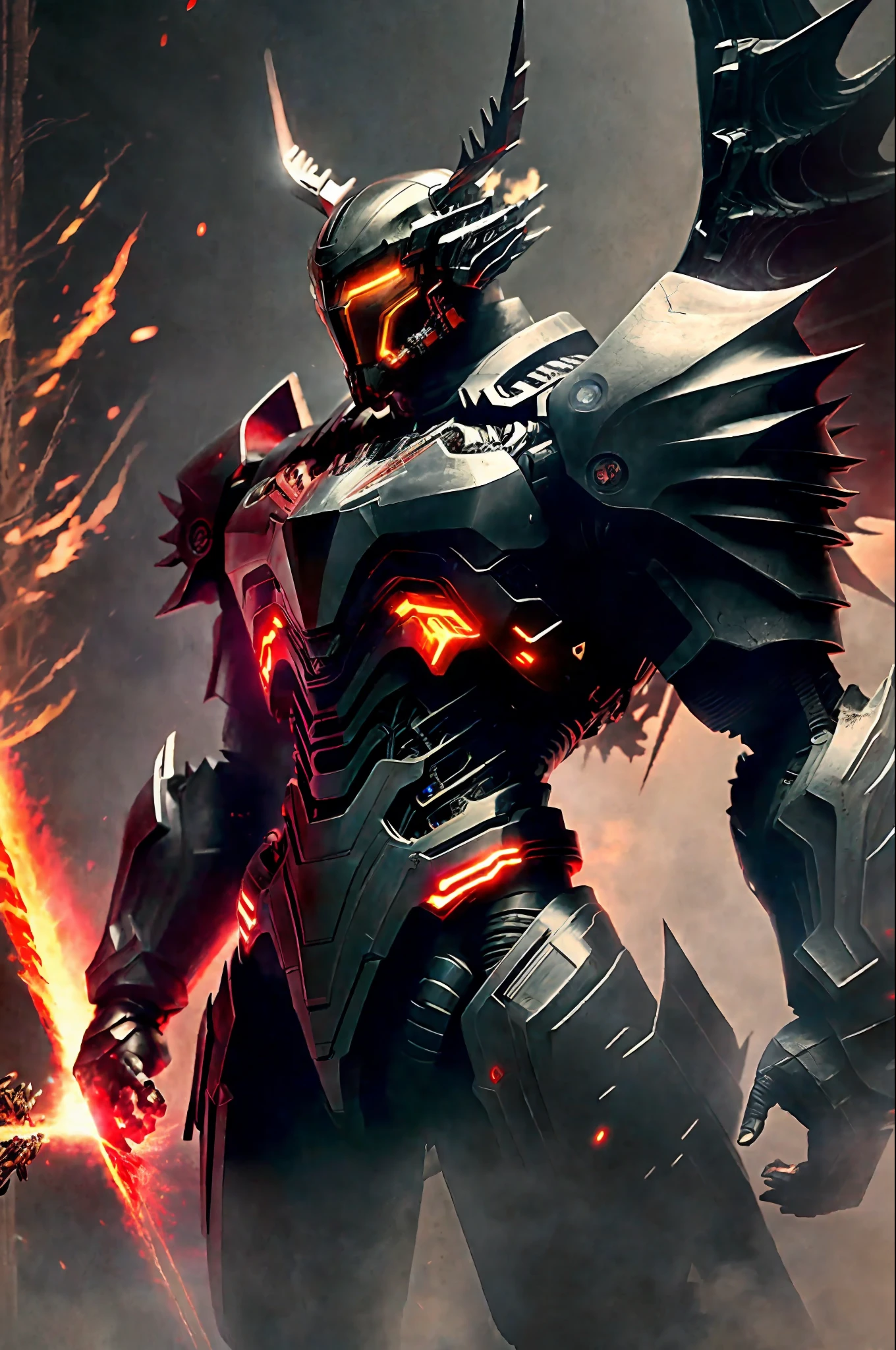 1robot fighting monsters , glowing eyes, glowing armor, red and blue mecha \(mjstyle\) ,zhongfenghua, wings ((cinematic lighting, high key, high contrast, )) (reflective , hard surface, omit details, ) smoke, fire, explosions,energy beams
dynamic angle, dynamic pose , weapon, (photorealistic:1.5) depth of field, sunny sky, strong sunlight, lens glare,
official art, unity 8k wallpaper, ultra detailed, beautiful and aesthetic, realistic, (fractal art), epic scene, highres, (masterpiece), (best quality), pov from below
