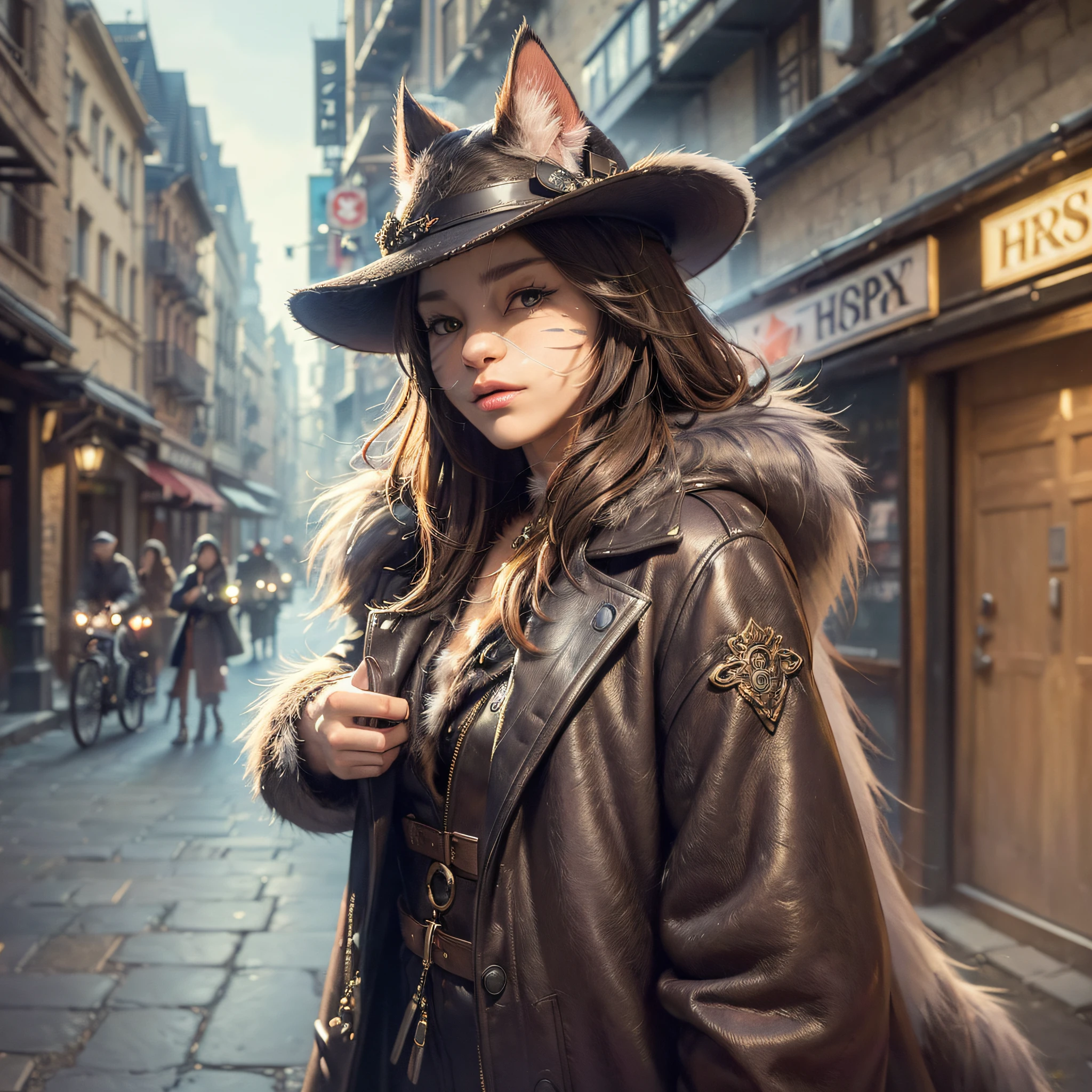 (((furry masterpiece))), ((best quality)), ((ultra-detailed)), ( CG illustration), cinematic light, single, full, ((1 cat furry shapeshifter)), overcoat, fedora hat, hyper-detailed, Ultra-Wide Angle, blending, high quality, high detail, textured leather, high quality, high details --auto --s2
