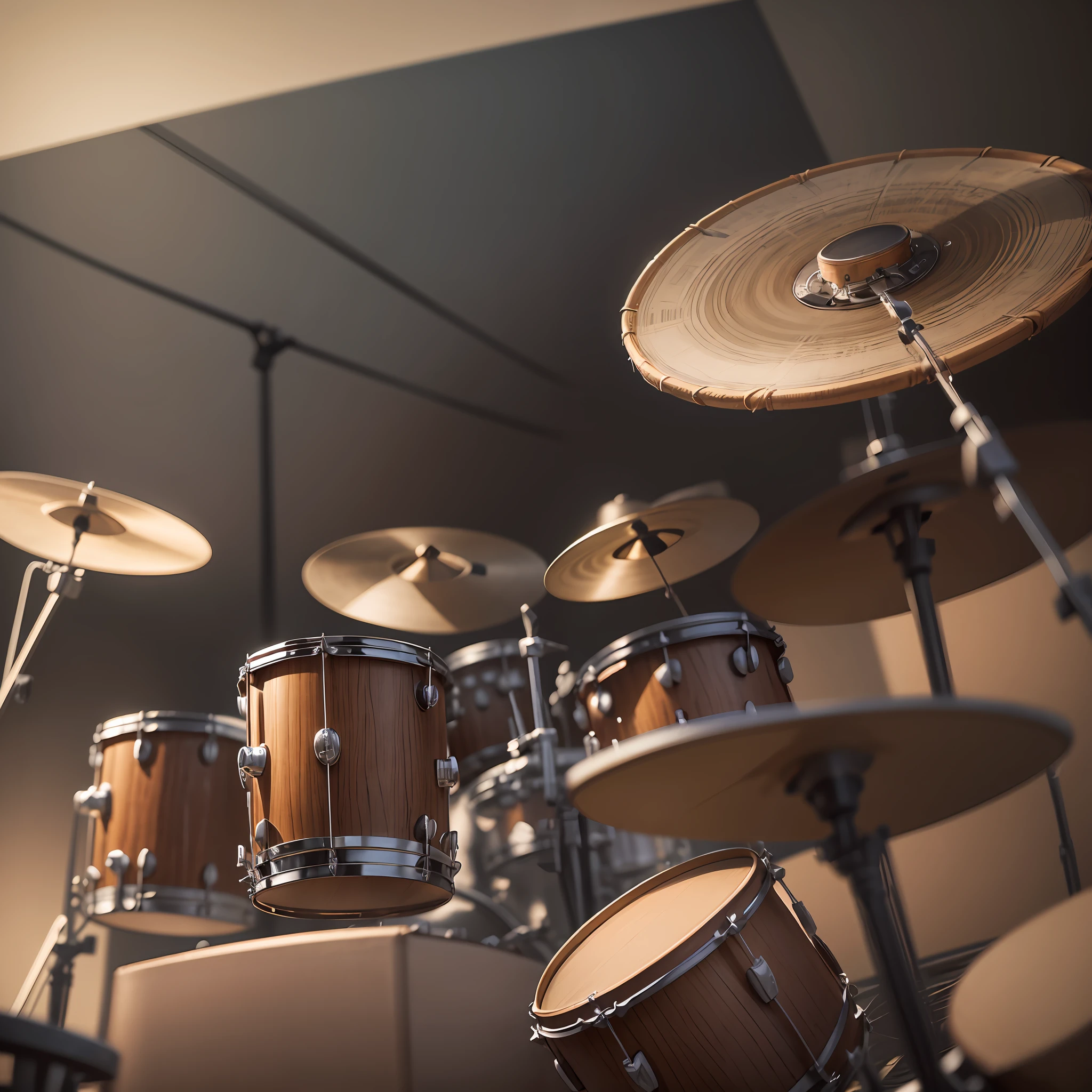 You're looking at an intriguing scenario. The image shows a lone drum, positioned prominently in the center of the image. Two drumsticks are expertly balanced over the drum, creating a sense of suspension in the air. The ambient light is focused specifically on the drumsticks, creating a beam of light that enhances their details. The shadow cast by the drumsticks on the drum adds a dramatic touch to the composition. The image conveys an atmosphere of musical anticipation and promise, inviting you to imagine the rhythms and sounds that will soon be produced when the drumsticks meet the drum. --auto --s2