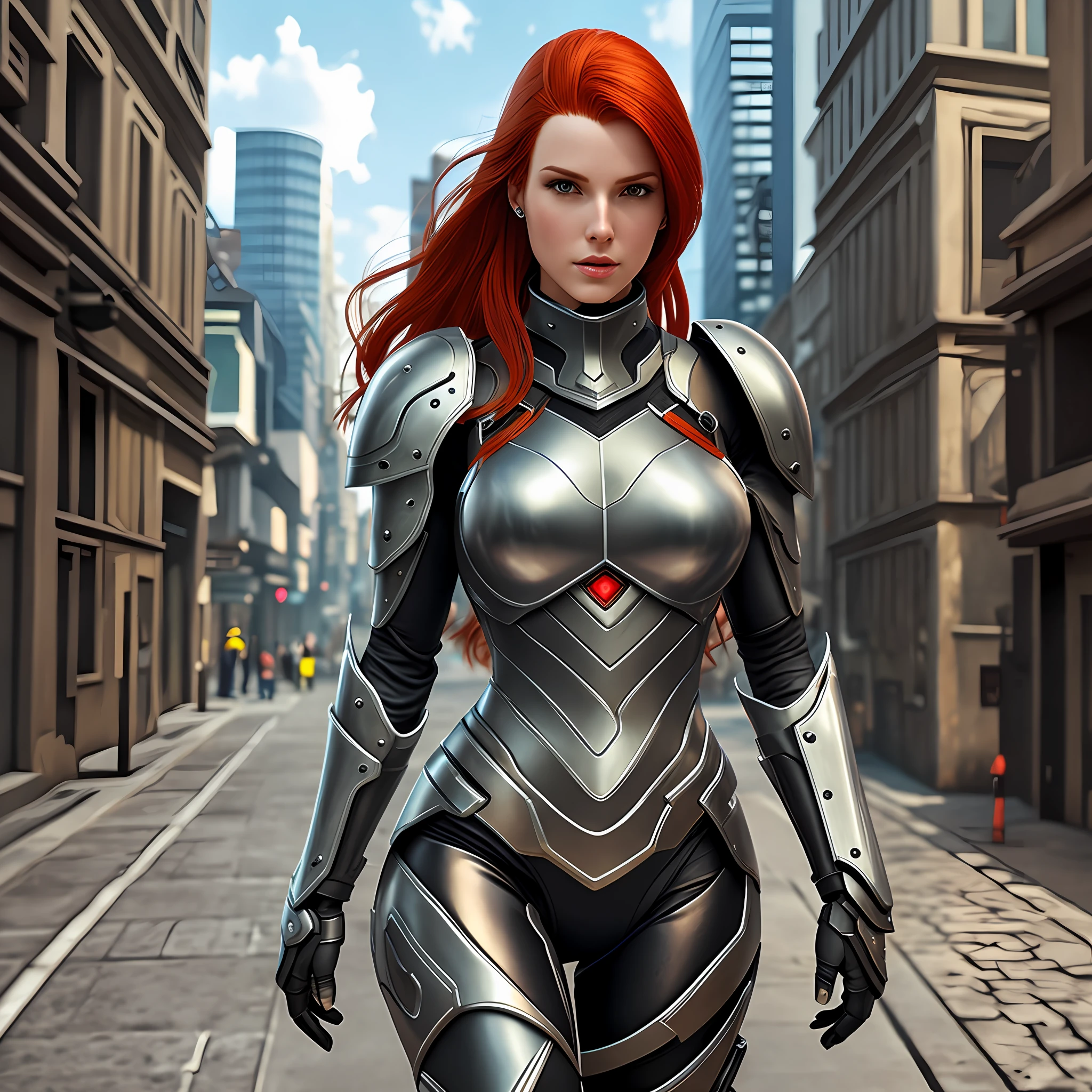 Woman with Android armor futuristic redhead sexy Super realistic well detailed