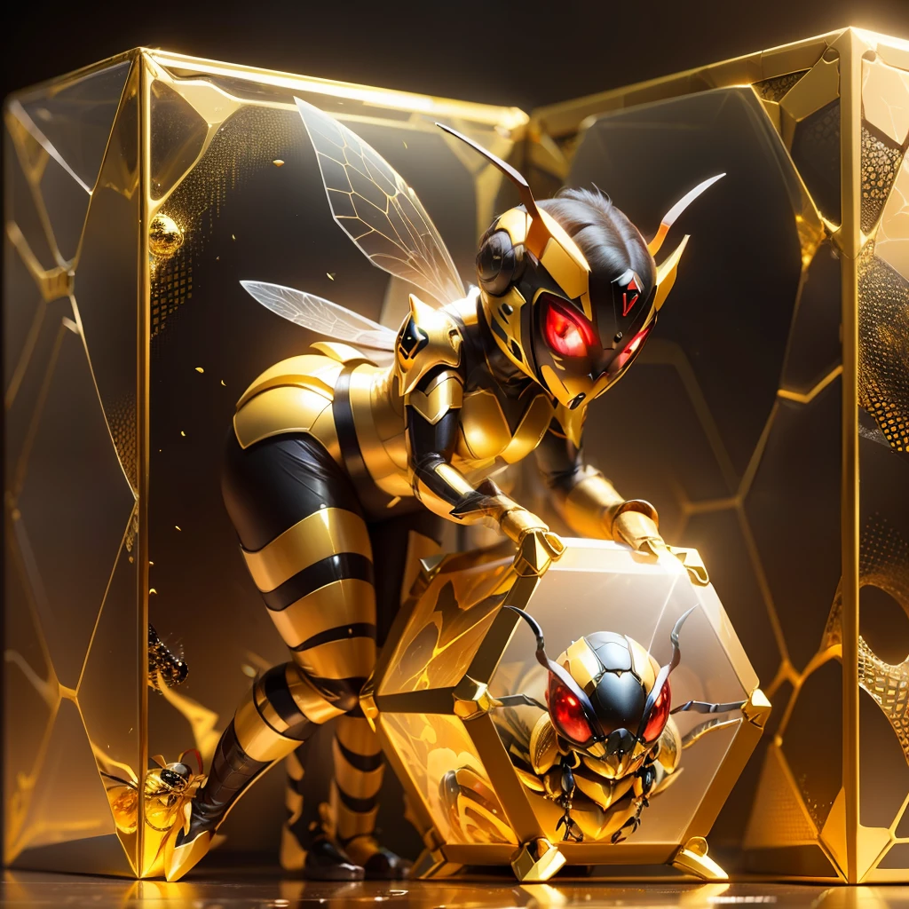 a golden wasp as an avatar in a cube. In 8K quality. With gold item surrounding the wasp. This wasp have red eyes. --auto --s2