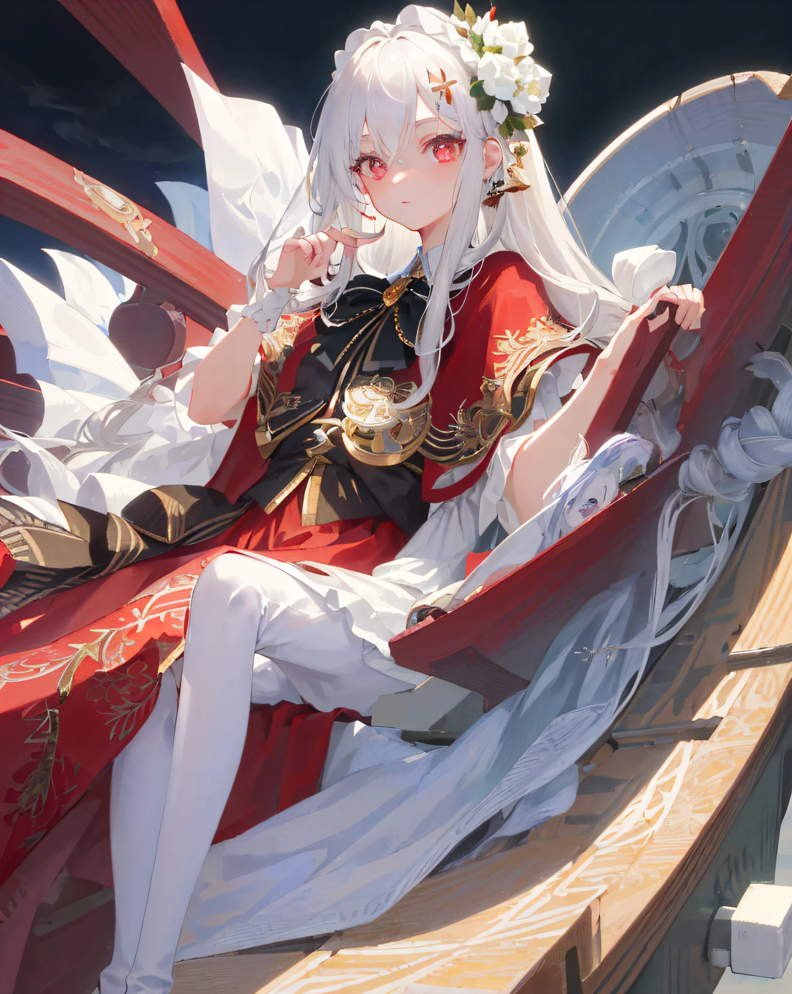 ((masterpiece)), ((high detail)), 1girl, ((ultra-detailed)),((delicate face)), Beautiful detailed eyes, gradient hair,hairs between eyes, GSHead,1girl ,solo,white hair,red eyes,genshin_impact, black_background,look at the viewer,