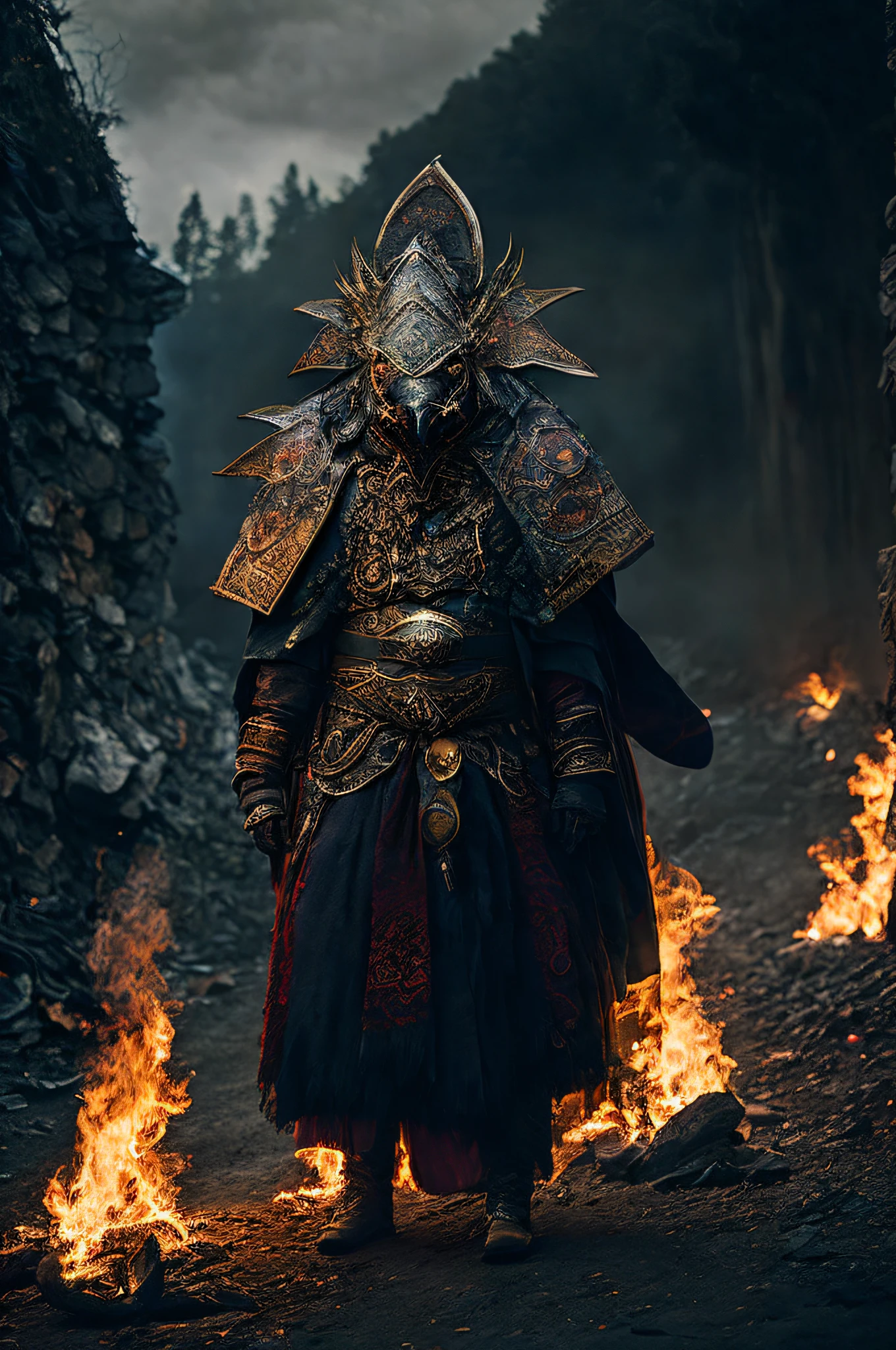 (Epic Photography: 1.3) (Dark Scene: 1.2), absurd and eerie sacrificial atmosphere, in a remote wilderness, a group of people in colorful clothes riding huge fish, slowly moving around a huge fire. They hold strange treasures in their hands, while wearing shell necklaces of various sizes and seaweed ornaments.

Each rider holds a brass trombone and plays a gorgeous and absurd piece of music that feels like you've stepped back in time to an ancient ritual. On the burning fire, the light of the fire reflected their faces, making the whole team look even more mysterious and sacred.

While parading around the fire, they constantly chant absurd mantras, making people feel as if they are in another world. Sometimes they shout mysterious calls, as if summoning some incredible power.

The whole picture looks both terrifying and beautiful, making people feel the existence of mysterious forces, but also feel the dark side of human nature. , cloudy (detailed costume details, detailed monster details, light sense), faint and faint, detailed detail performance, cumbersome and complex picture feeling, (full of weird and mysterious picture), the background is cloudy, photos are realistic, 8k,