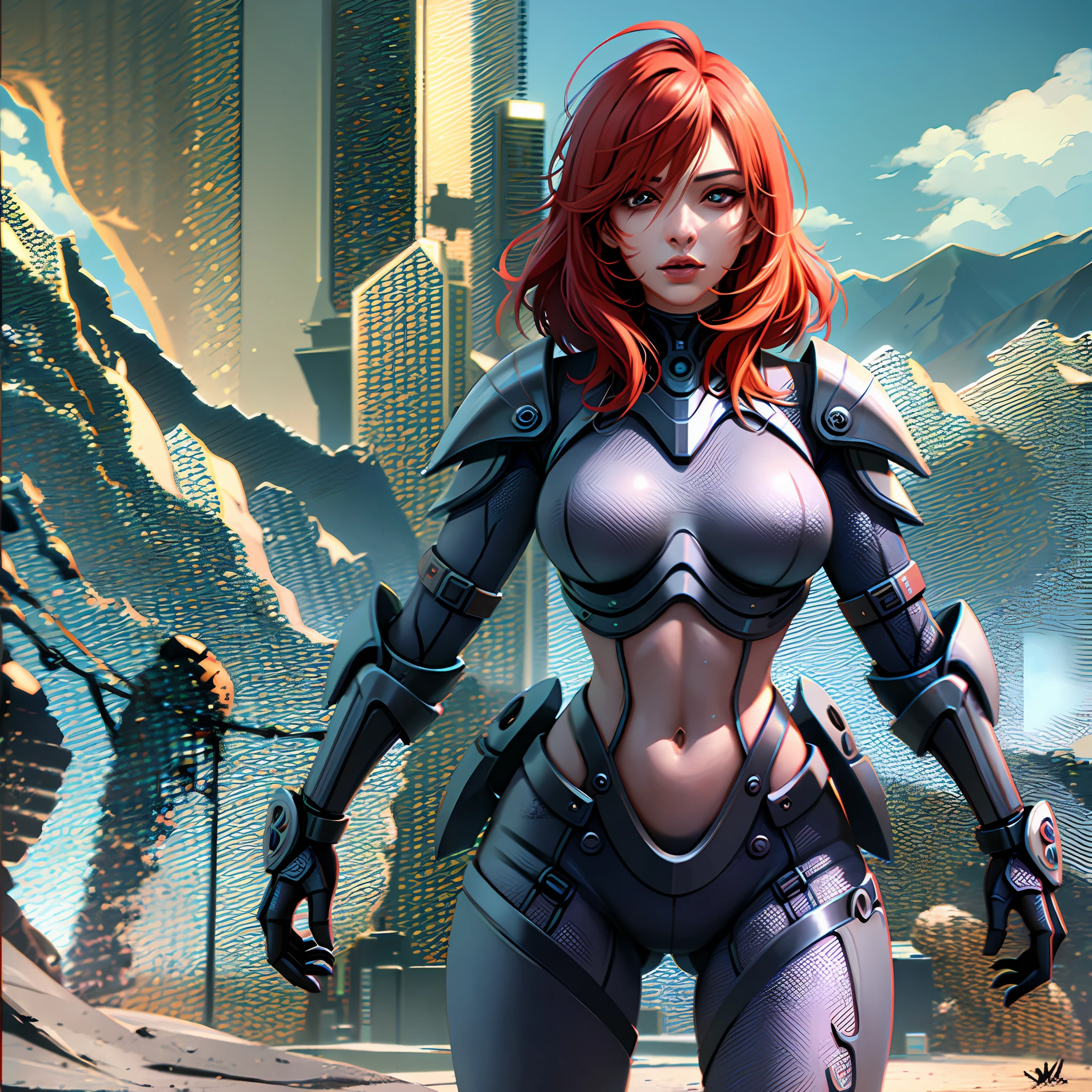 Woman with Android armor futuristic redhead sexy Super realistic well detailed