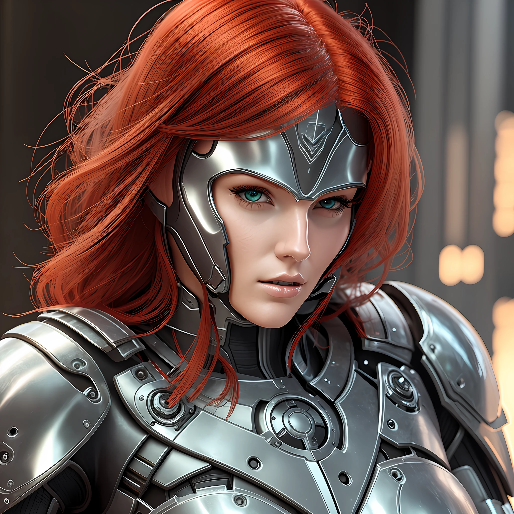 Woman with Android armor futuristic redhead sexy Super realistic well detailed