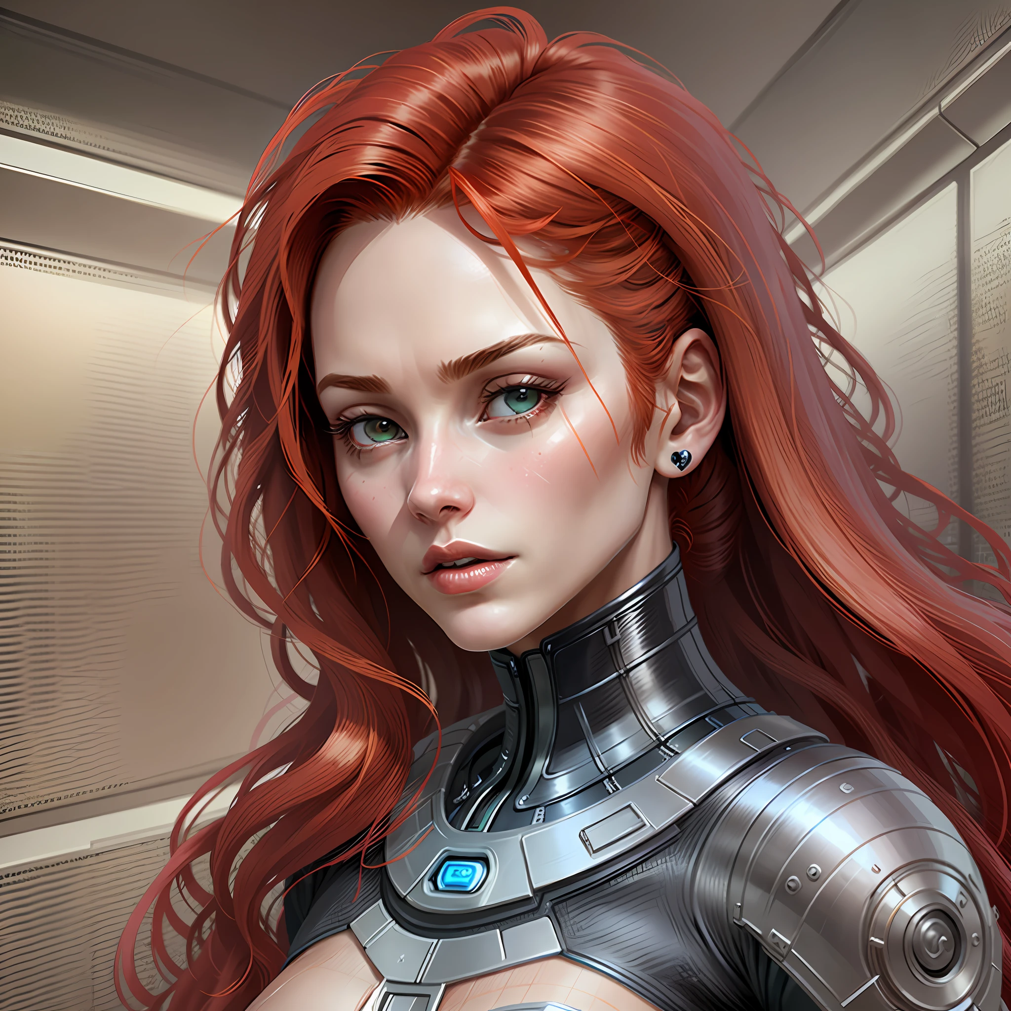 Woman Android futurist redhead Super realistic well detailed