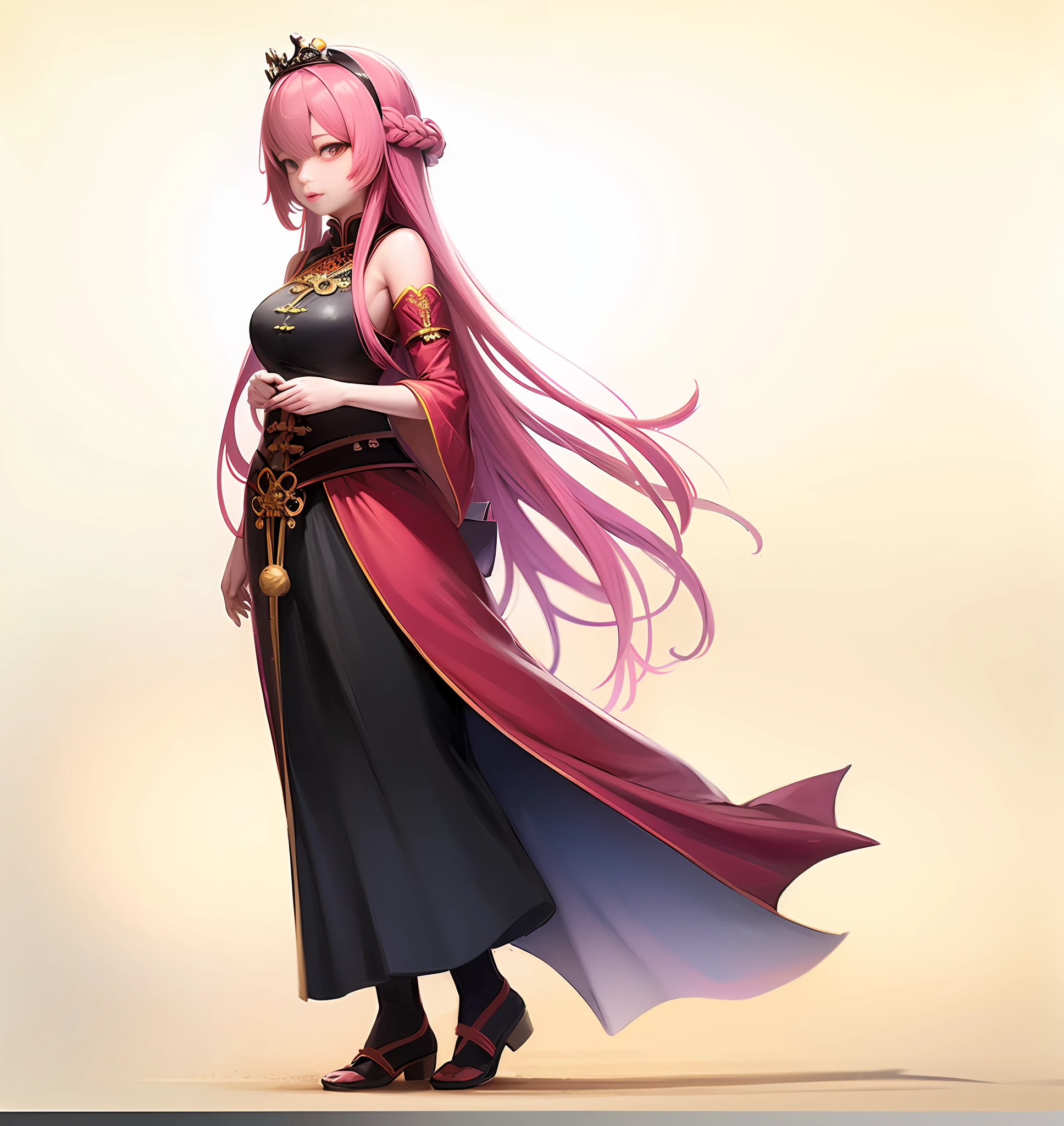 Chinese, princess, long pink hair, long skirt, full body portrait, wearing a crown, good figure, HD, rich details
