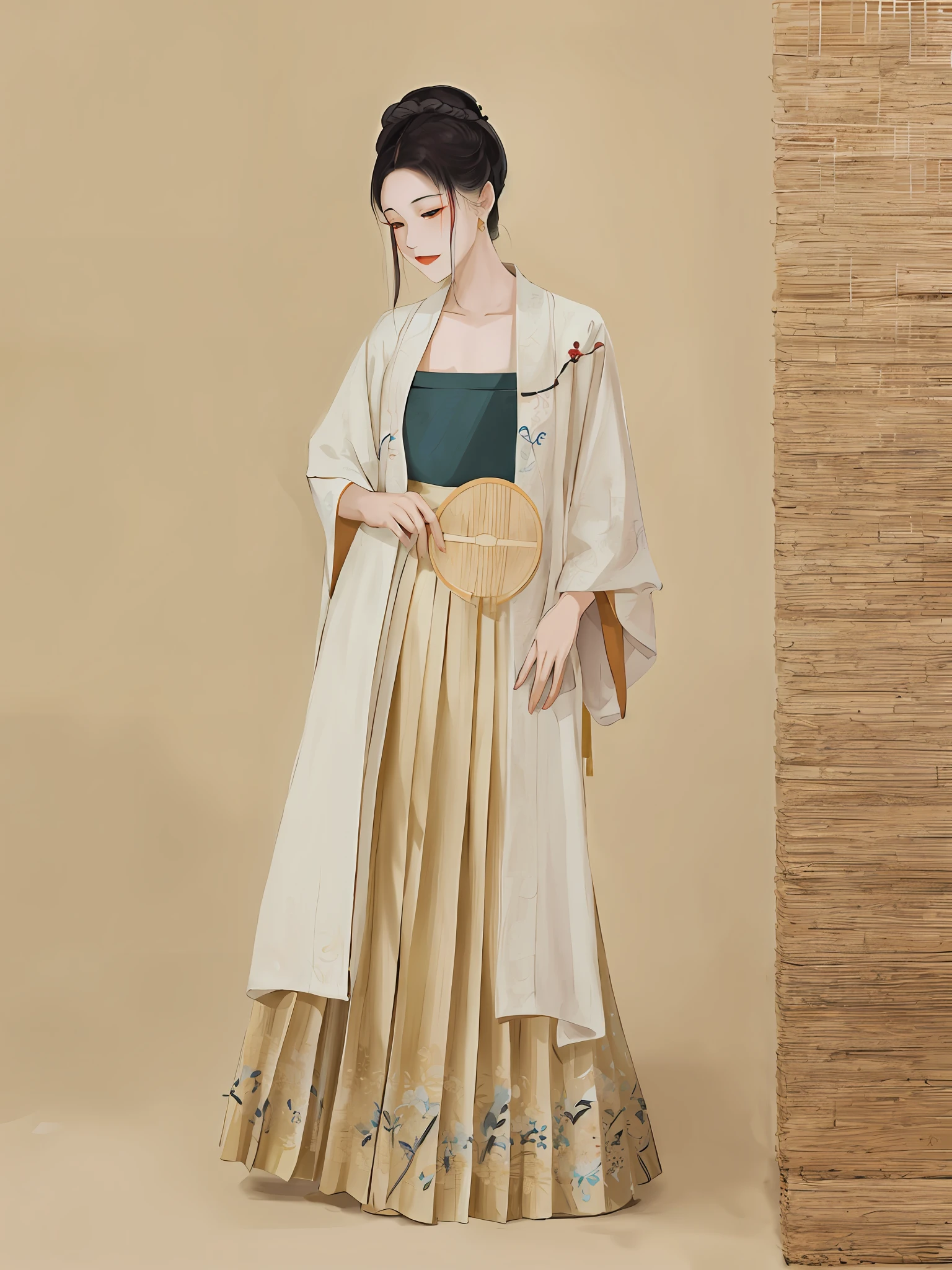 araffe woman in a traditional dress standing in front of a bamboo wall, hanfu, white hanfu, traditional chinese clothing, traditional clothes, traditional clothing, with acient chinese clothes, long beautiful flowing kimono, classical robes, inspired by Emperor Huizong of Song, pale and coloured kimono, japanese clothes, inspired by Tang Di, embroidered robes