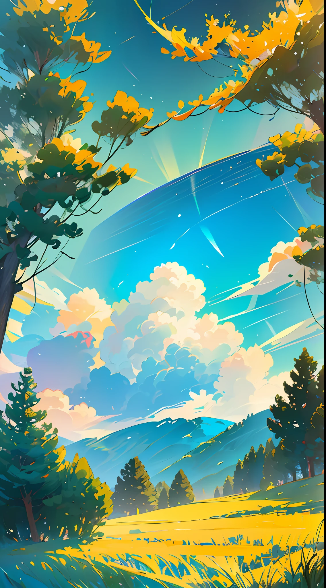 Blue lake and golden fields, big clouds, blue sky, rice fields, neat rice seedlings in the fields, forests, hillsides, secluded, countryside, HD detail, hyper-detail, cinematic, surrealism, soft light, deep field focus bokeh, ray tracing and surrealism. --v6