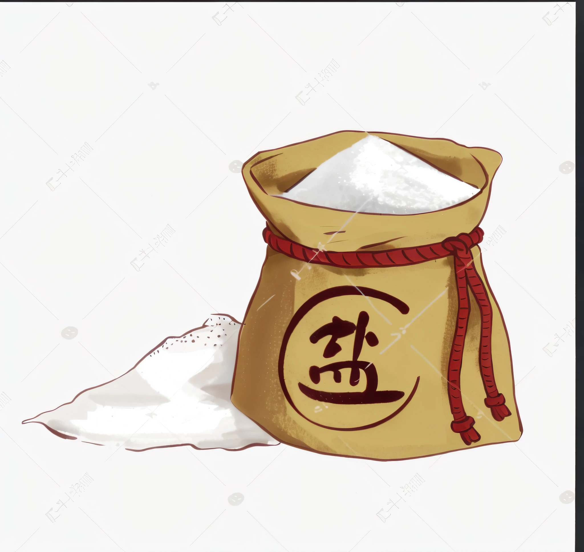 A bag of salt with kanji, white salt, inspired by Shomon Tensho, powder, Zhongyuan Festival, high quality material bssrdf, HD illustration, inspired by Katsushika Oi, inspired by Sesshu Tōyō