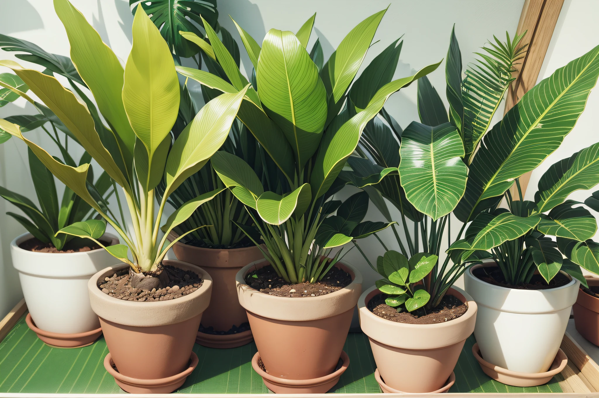 there are many potted plants on the shelves in the room, plants on pots and on the walls, plants and jungle, urban jungle plants, houseplants, pots with plants, house plants, potted plants, verdant plants, lush plants and bonsai trees, window sill with plants, lush verdant plants, pot plants, tropical houseplants, green plants, lush plant growth --auto --s2