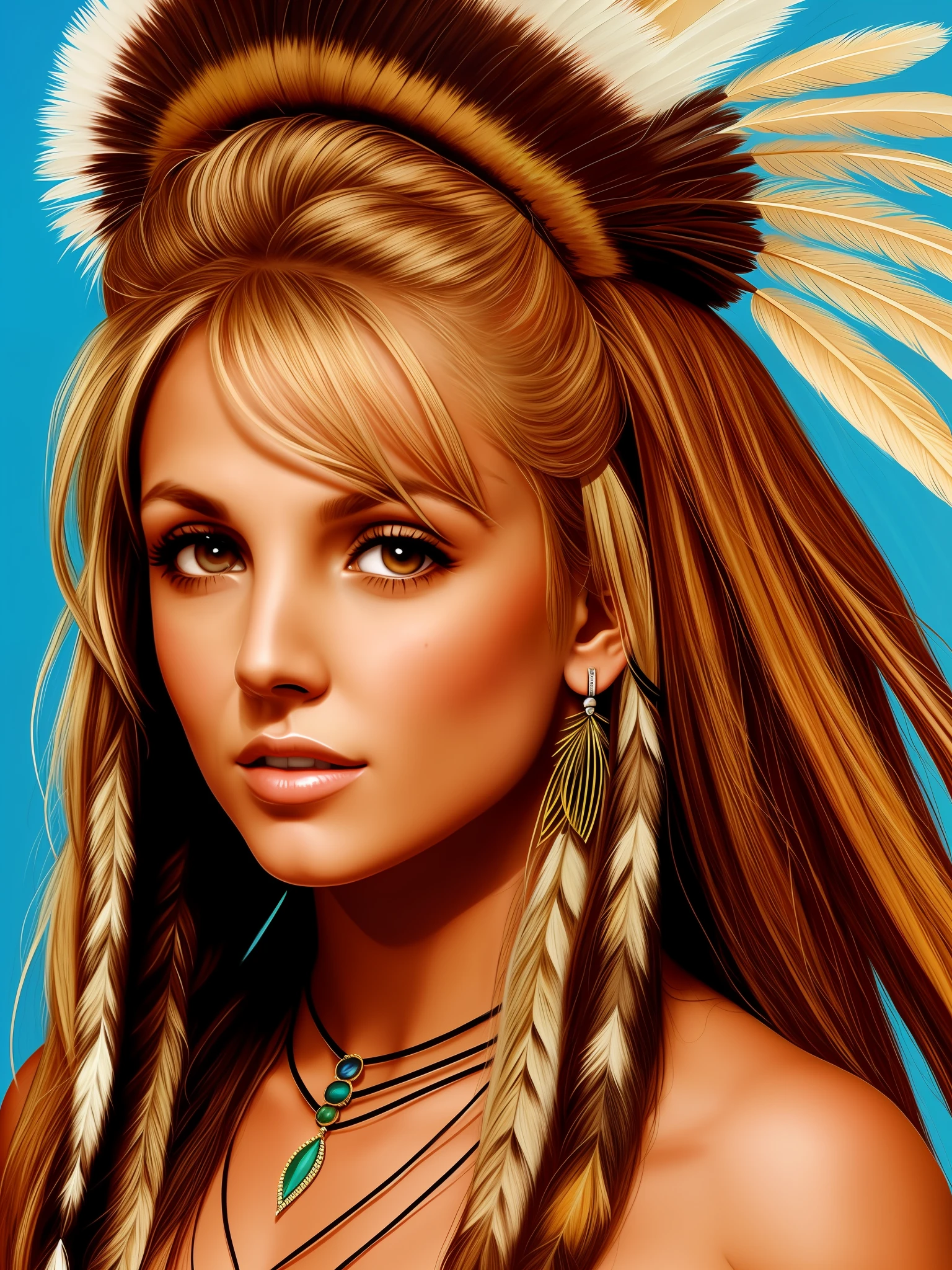Britney Spears with Indian tribe painting, Native American