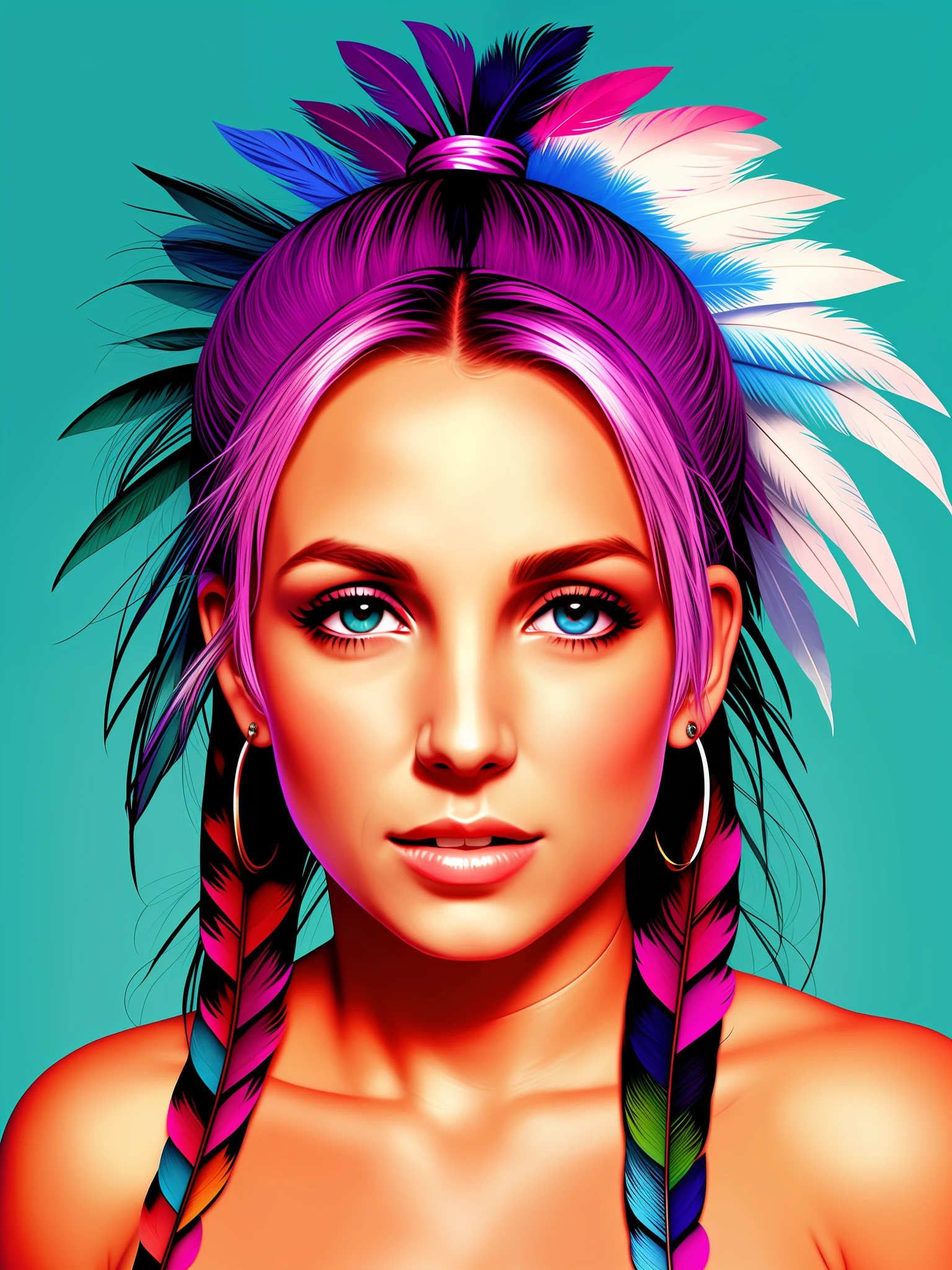 Britney Spears, Native American beatuy, woman, drawn by ppublish, feather, colors