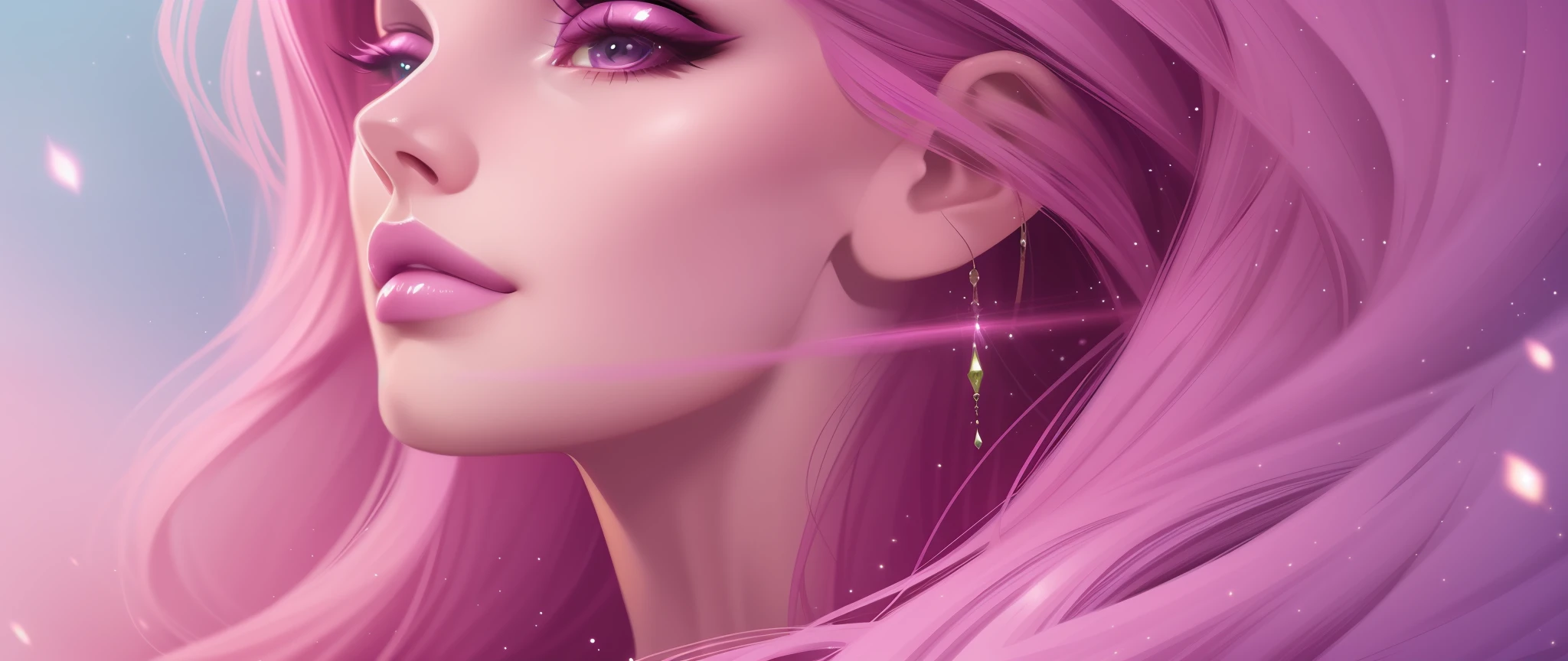 Close-up of woman with pink hair and purple dress, stunning digital illustration, beautiful digital illustration, exquisite digital illustration, beautiful fantastic art portrait, digital fantasy portrait, beautiful fantasy portrait, digital art elegant, digital illustration style, realistic digital illustration, realistic fantasy illustration, glossy digital painting, fantasy art portrait