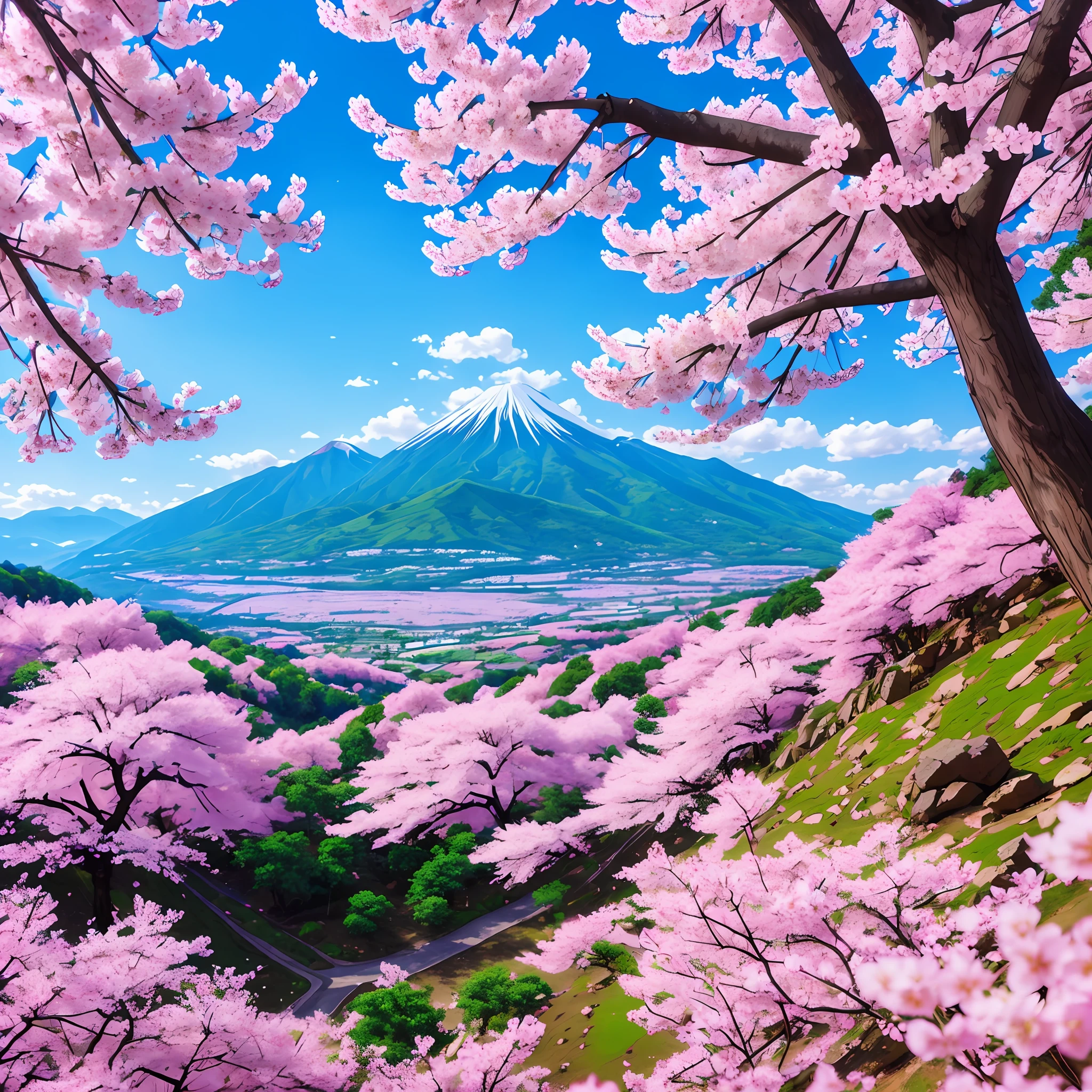 cherry blossoms in full bloom, ippon, mountain, hill, high quality --auto --s2