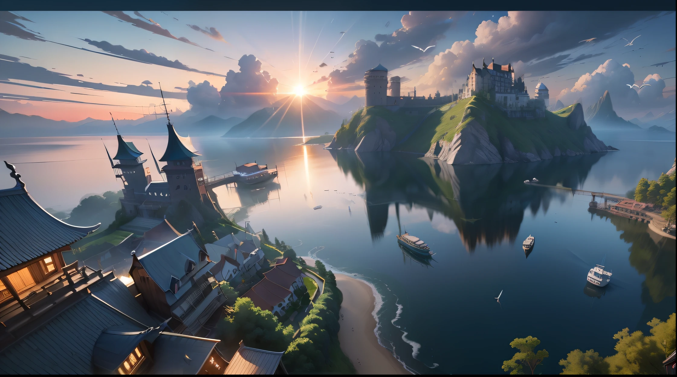 咒语(Prompt): architecture,beach,bird,blue_sky,boat,bridge,building,castle,city,city_lights,cityscape,cliff,cloud,cloudy_sky,day,dock,earth_(planet),east_asian_architecture,fantasy,fish,floating_island,flying,forest,horizon,house,island,lake,landscape,light_rays,m...
Model: 2.5D国风, CFG scale: 7