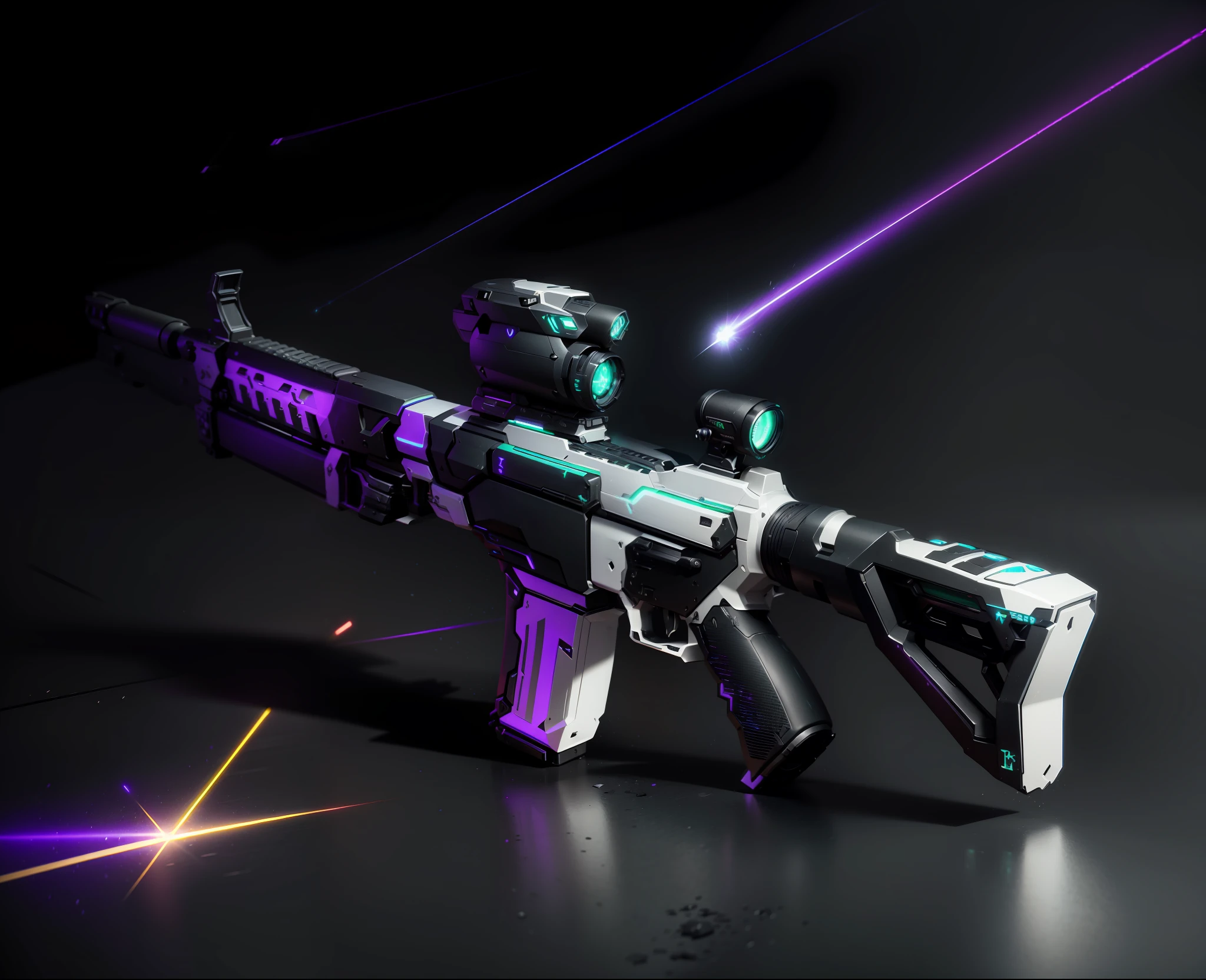 (white background), close up of green and black gun with purple and black design, SMG, futuristic gun, fps game concept art, bulldog, fps game concept, energy rifle, realistic gun design, gauss rifle, pulse rifle, futuristic assault step, color air gun, blaster gun fire bright as neon lights, smooth wet and cold skin, assault rifle, corner assault rifle, futuristic assault rifle, realistic gun design, shooting laser rifle, rifle, weapon design, machine gun, anime machine gun shooter, laser rifle, line art, laser rifle, realistic gun, realistic weapon, line art, 8K, best quality, masterpiece, professional lighting, UE5, masterpiece, best, quality2K