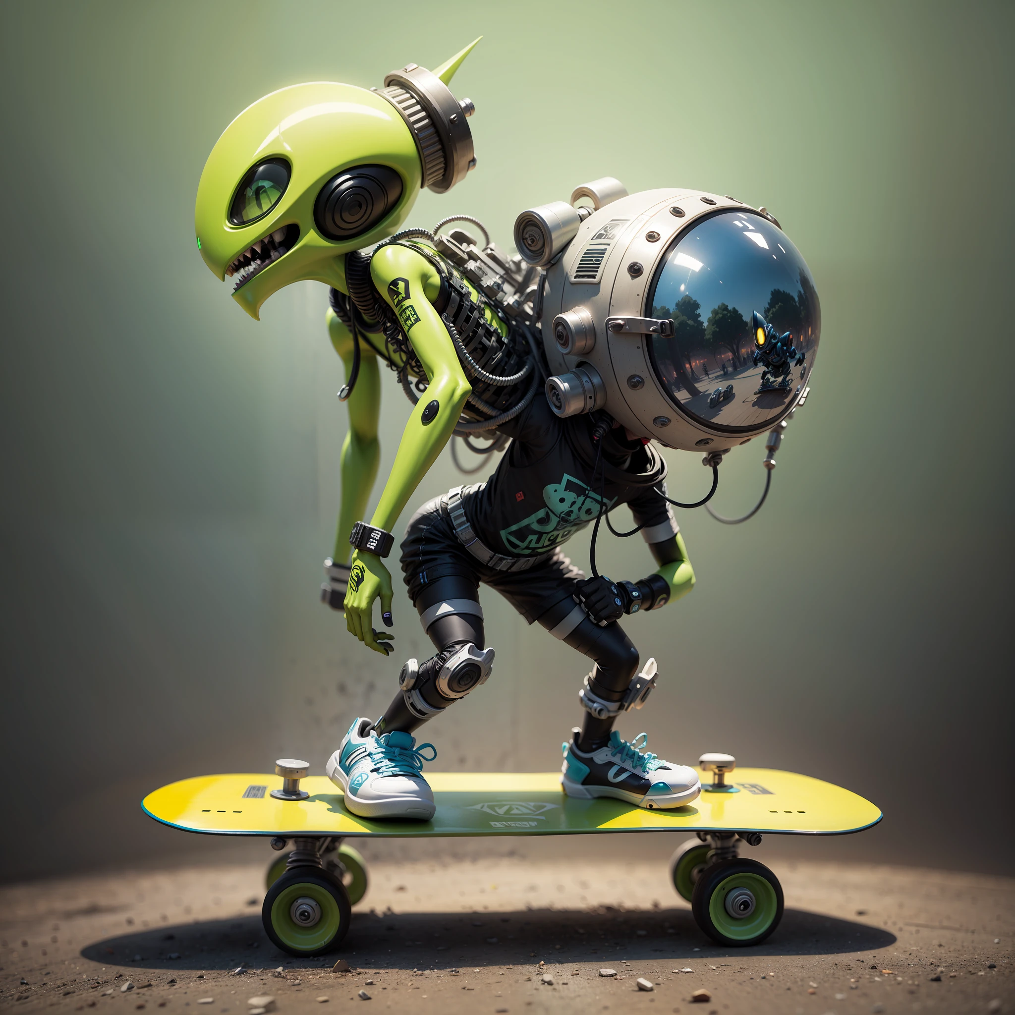 Cartoon futuristic alien mechanical caricature of skateboard --auto --s2