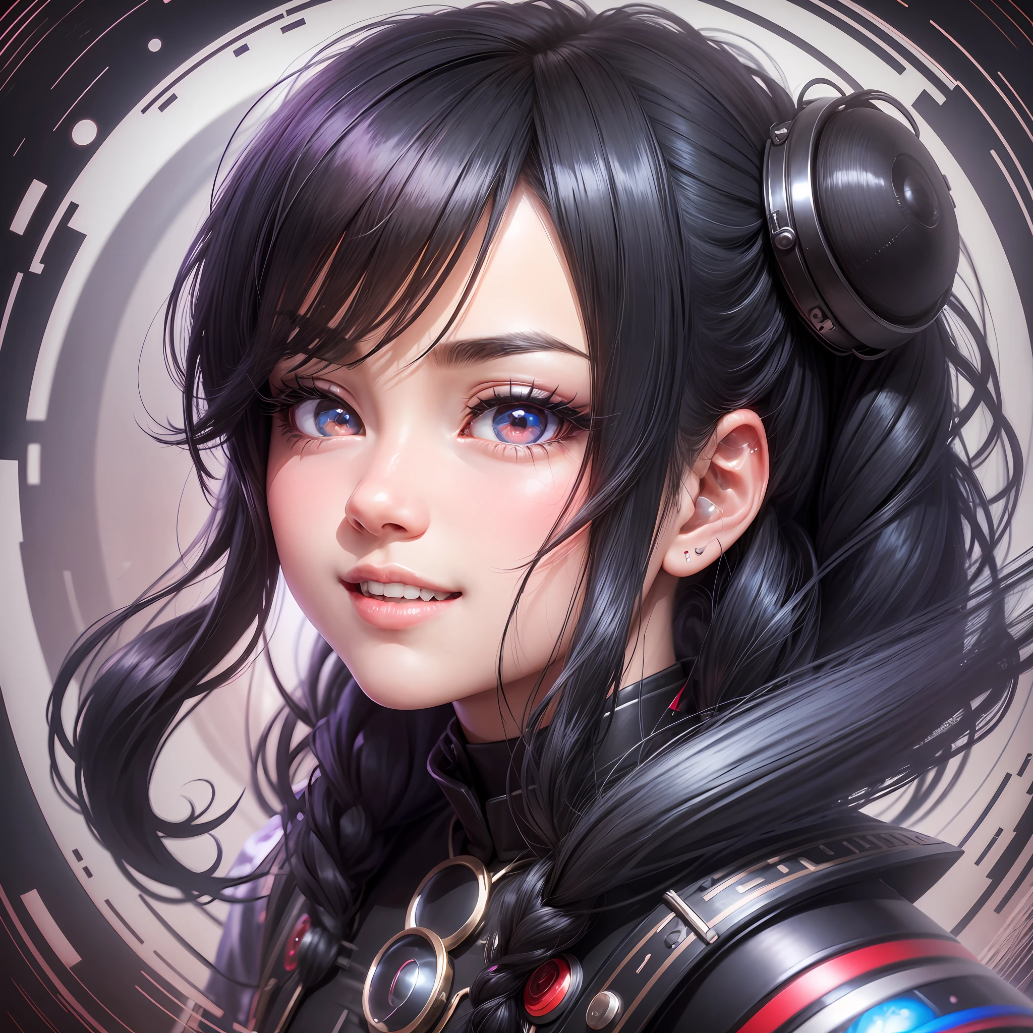 black hair, hair bobbles, wince, longeyelashes, solid circle eyes, light smile, ear blush, fang, Surrealism, drop shadow, anaglyph, stereogram, tachi-e, pov, atmospheric perspective, 8k, super detail, ccurate, best quality --auto --s2