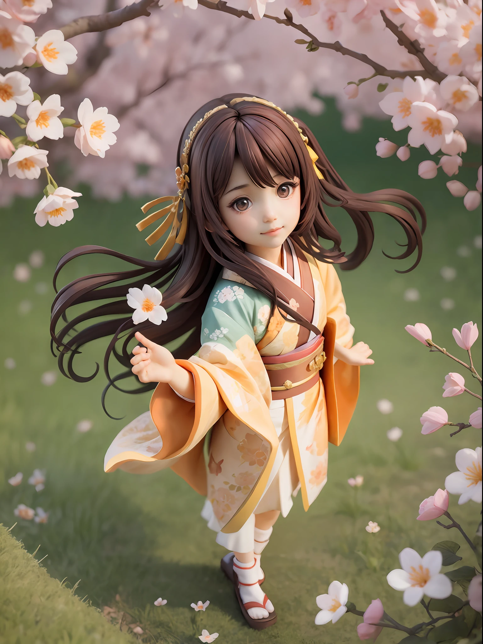 1girl, kimono,long hair, (brown hair:0.3), reaching out, dutch angle,cherry blossoms, on grass, sunlight, cute face, beautiful eyes
BREAK
full body, chibi, [realistic], [3d], (3dcg), ((octane render)), smile, closed mouth
BREAK
(8k, RAW photo, best quality, masterpiece:1.2), ultra high res, (((realistic, photo-realistic))), professional lighting, detailed lighting, professional photography, fisheye, dynamic angle, high quality, high res, extremely detailed, bloom
BREAK
depth of field, sketch, sharp focus, soft lighting, good composition, god light highlight, detailed, (((photorealistic details))), detailed skin, to8contrast style