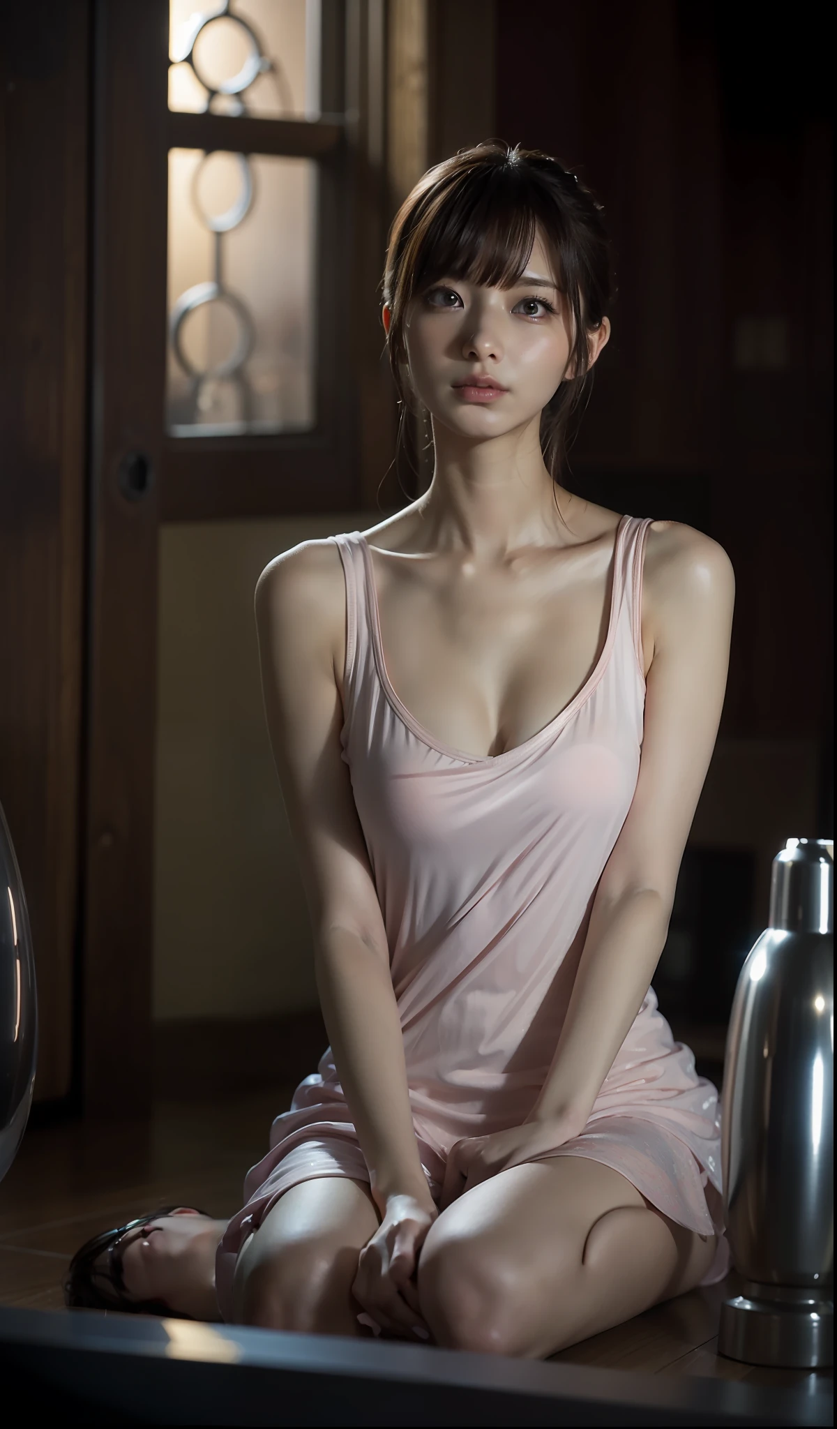 Masterpiece, High Resolution, Anime Style Beautiful Girl, Being in a Dirty Beaker, Immersed in Liquid, Homunculus, Magic Circle, Small Room with Flickering Phosphorescence, Perfect Beautiful Girl, Slender, No Clothes, Luminous from Inside Staring at the Viewer, Laughter, 3D Rendering, Perspective, One Scene from a Wonderful Tokusatsu Movie, The Birth of a Super Hero, Impressive Lighting, Fantastic, Dangerous, Mysterious