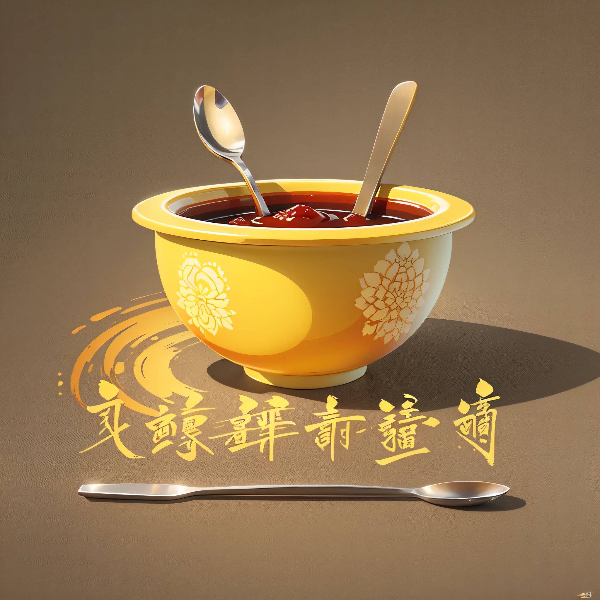 Restaurants logo, bowl, a spoon, fork, food and other catering elements, warm color attune such as gules, yellow, warm, warm feeling, highlight the "bowl" element, traditional Chinese culture and art, cartoon style, vector graphics --auto --s2
