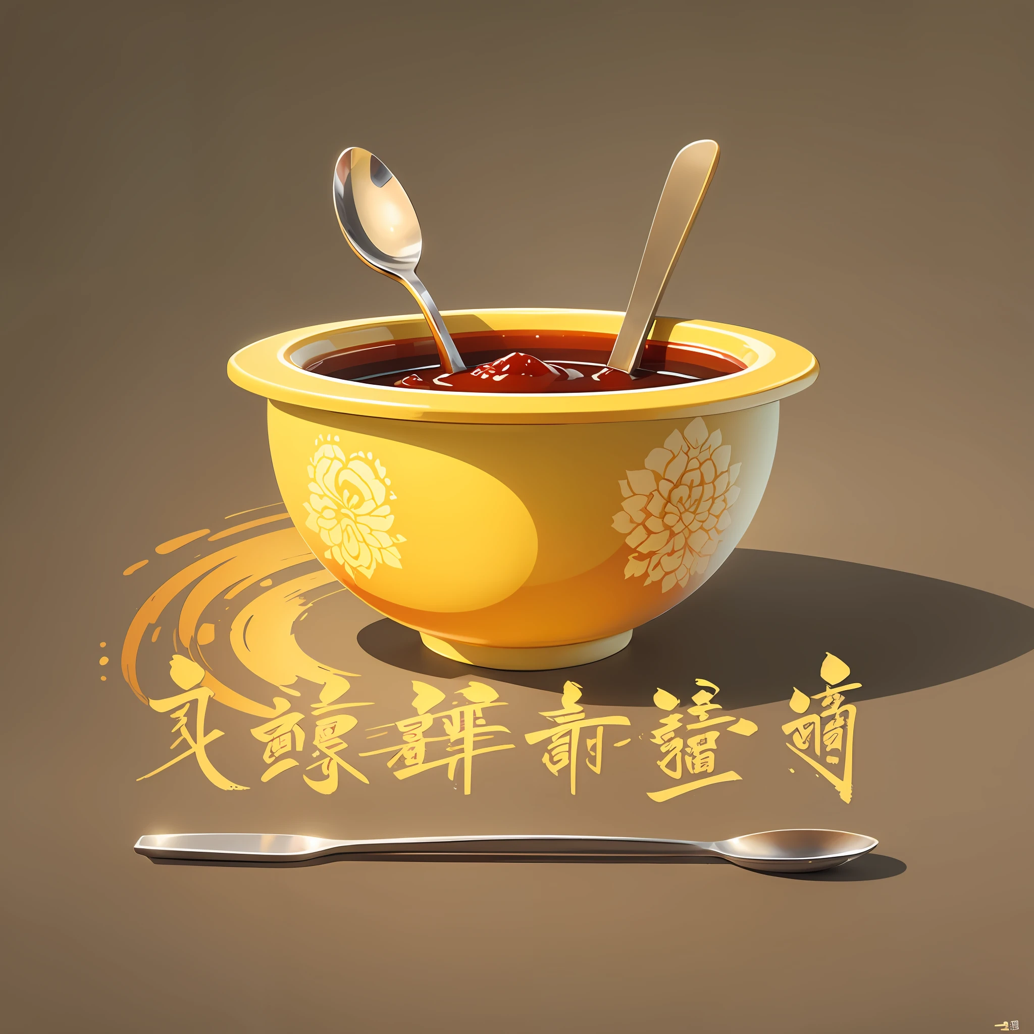 Restaurants logo, bowl, a spoon, fork, food and other catering elements, warm color attune such as gules, yellow, warm, warm feeling, highlight the "bowl" element, traditional Chinese culture and art, cartoon style, vector graphics --auto --s2