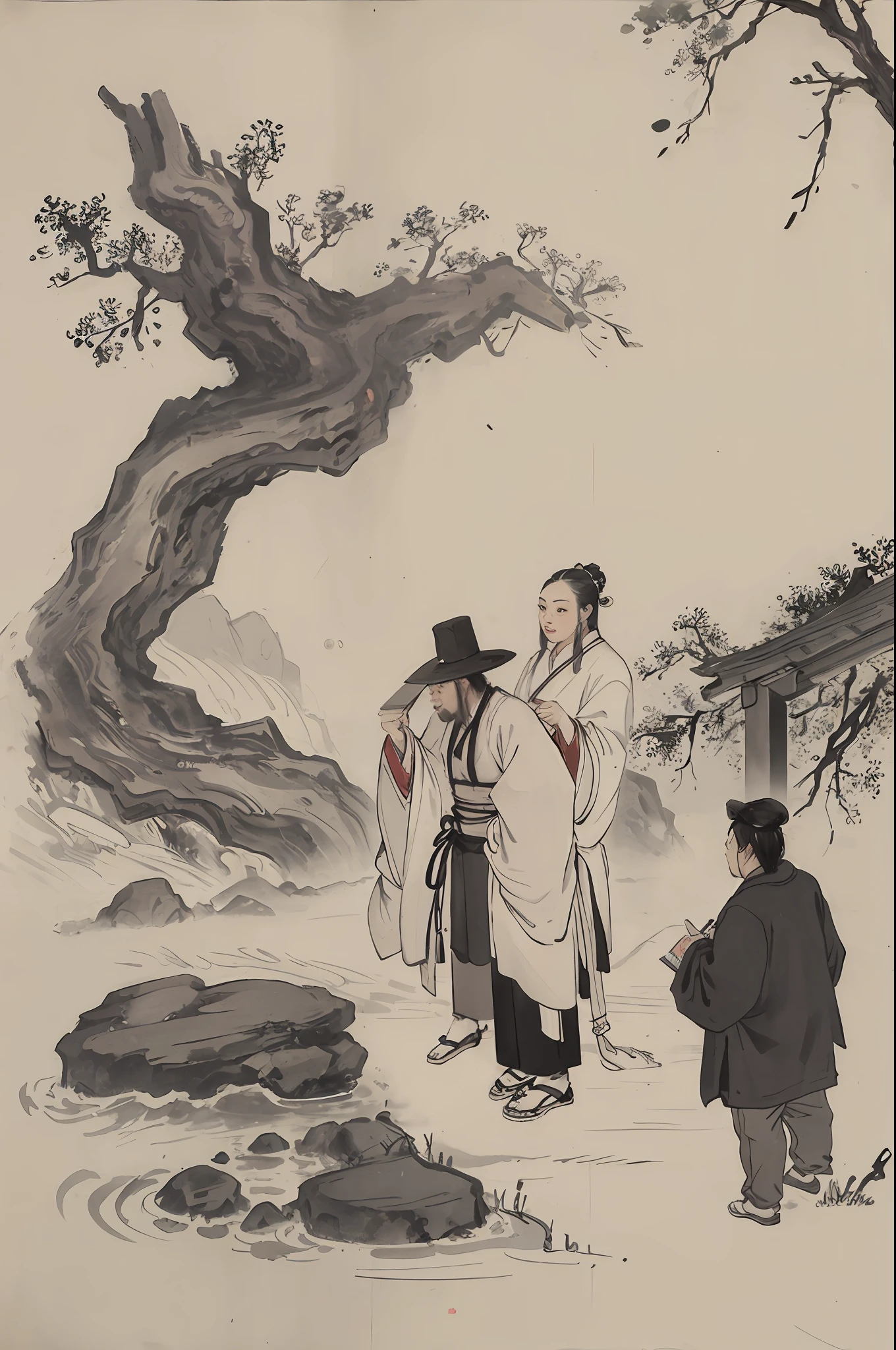 (Masterpiece, best quality: 1.2), traditional Chinese ink painting, pastoral scenery