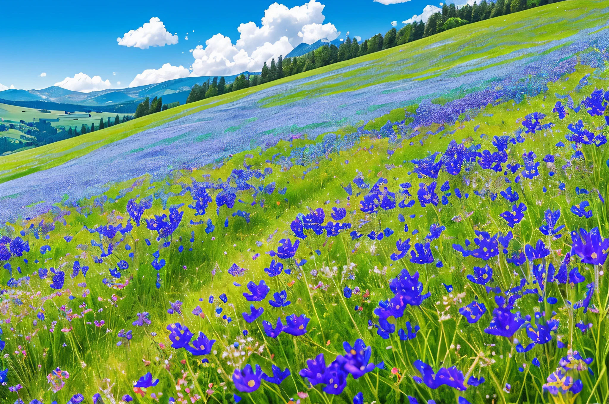 arafed field of wildflowers and blue flowers under a blue sky, meadow with flowers, summer meadow, field with grass and flowers, summer field, sunny meadow, flower meadow, field of wild flowers, field of flowers, field flowers, meadow flowers, flower field, beautiful summer landscape, field of mixed flowers, fields of flowers, field of flowers background, meadow background --auto --s2