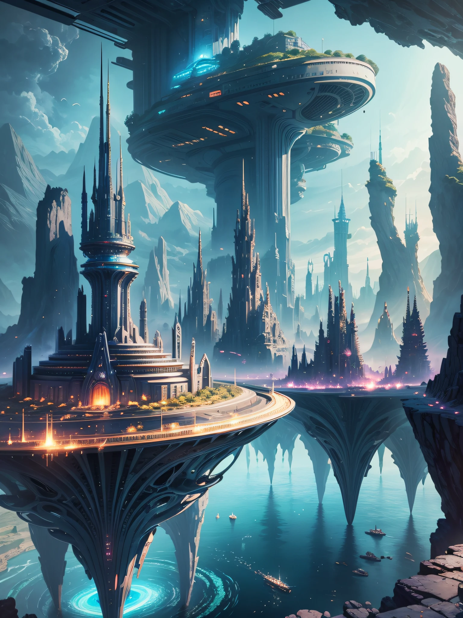 futuristic city, fantasy, 23rd century, uk, sea, rocky