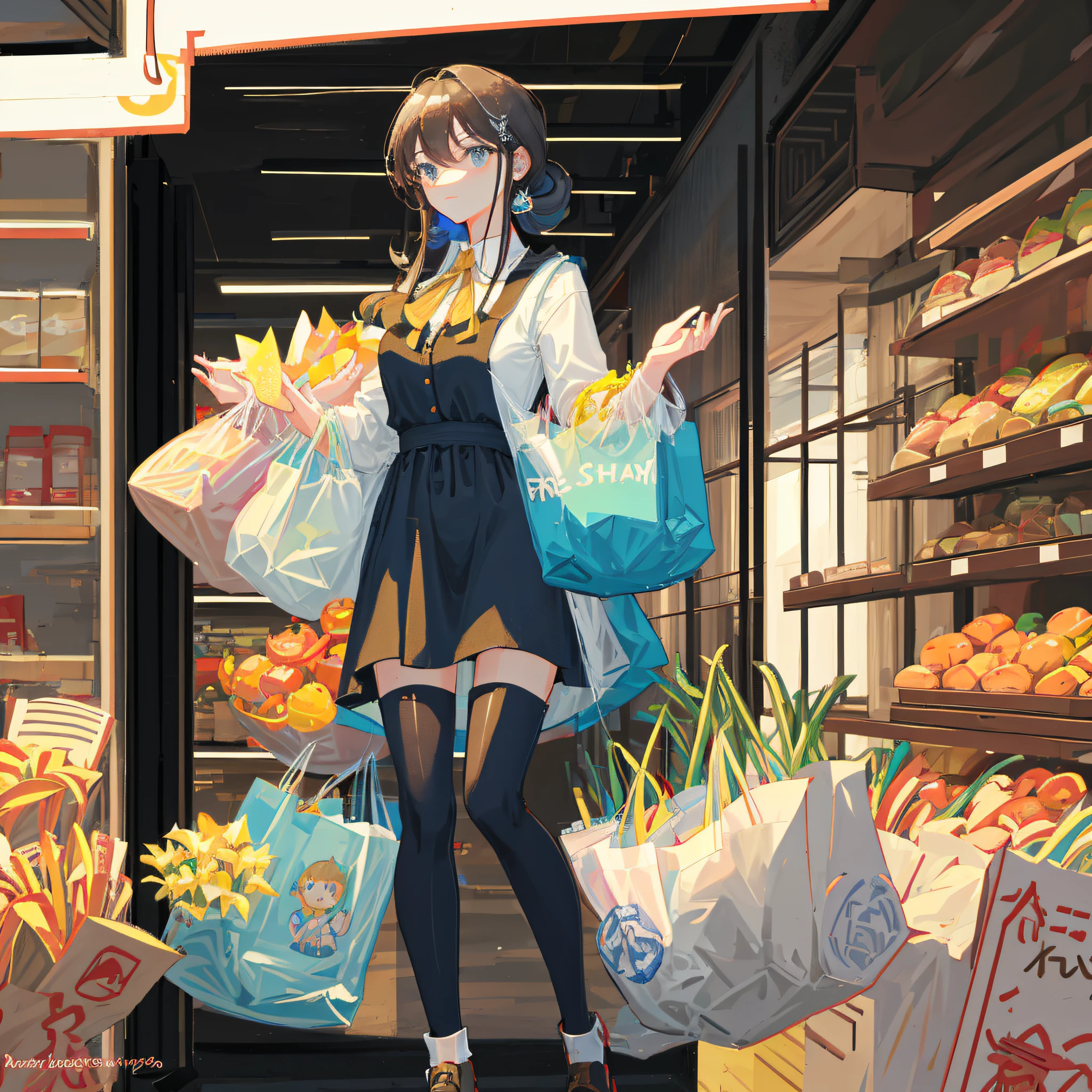 (Commercial premises, shopping bags, a lot of goods), (highest quality, masterpiece)