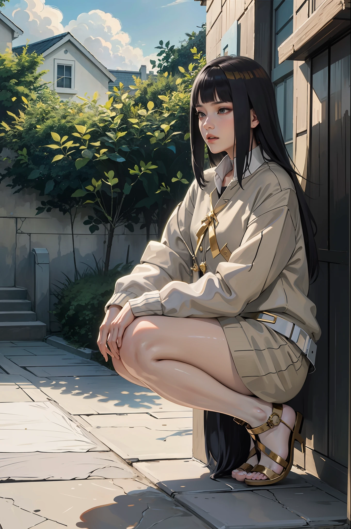 (masterpiece, top quality, best quality, official art, beautiful and aesthetic:1.2), (1girl), extreme detailed,colorful,highest detailed, official art, unity 8k wallpaper, ultra detailed, beautiful and aesthetic, beautiful, masterpiece, holy light,gold foil,gold leaf art,glitter drawing, PerfectNwsjMajic, hinata/(boruto/), (((long hair))), casual clothes