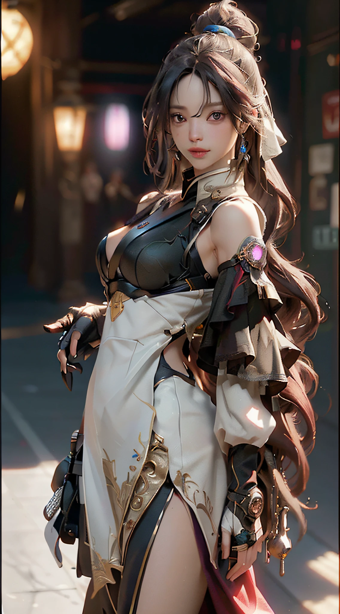 , Surface Coloring, Accurate Simulation of Light-Material Interactions, Perfect Proportions, Octane Render, Two-color Light, Large Aperture, Low ISO, White Balance, Rule of Thirds, 8K RAW, (RAW photo, best quality), (realistic, photo-realistic:1.3), best quality, highly detailed, masterpiece, ultra-detailed, illustration, 1girl, upper_body, dynamic angle, world mastery theater, messy_long_hair,best quality, extremely detailed CG unity 8k wallpaper, ink, amazing, cinematic lighting, lens_flare, dunhuang_ style((best quality)), ((masterpiece)), (detail: 1.4), 3D, a beautiful cyberpunk female figure, HDR (High Dynamic Range), ray tracing, NVIDIA RTX, Super-Resolution, Unreal 5, Subsurface scattering, PBR textures, post-processing, anisotropic filtering, depth of field, maximum sharpness and sharpness, multi-layer textures, albedo and highlight maps