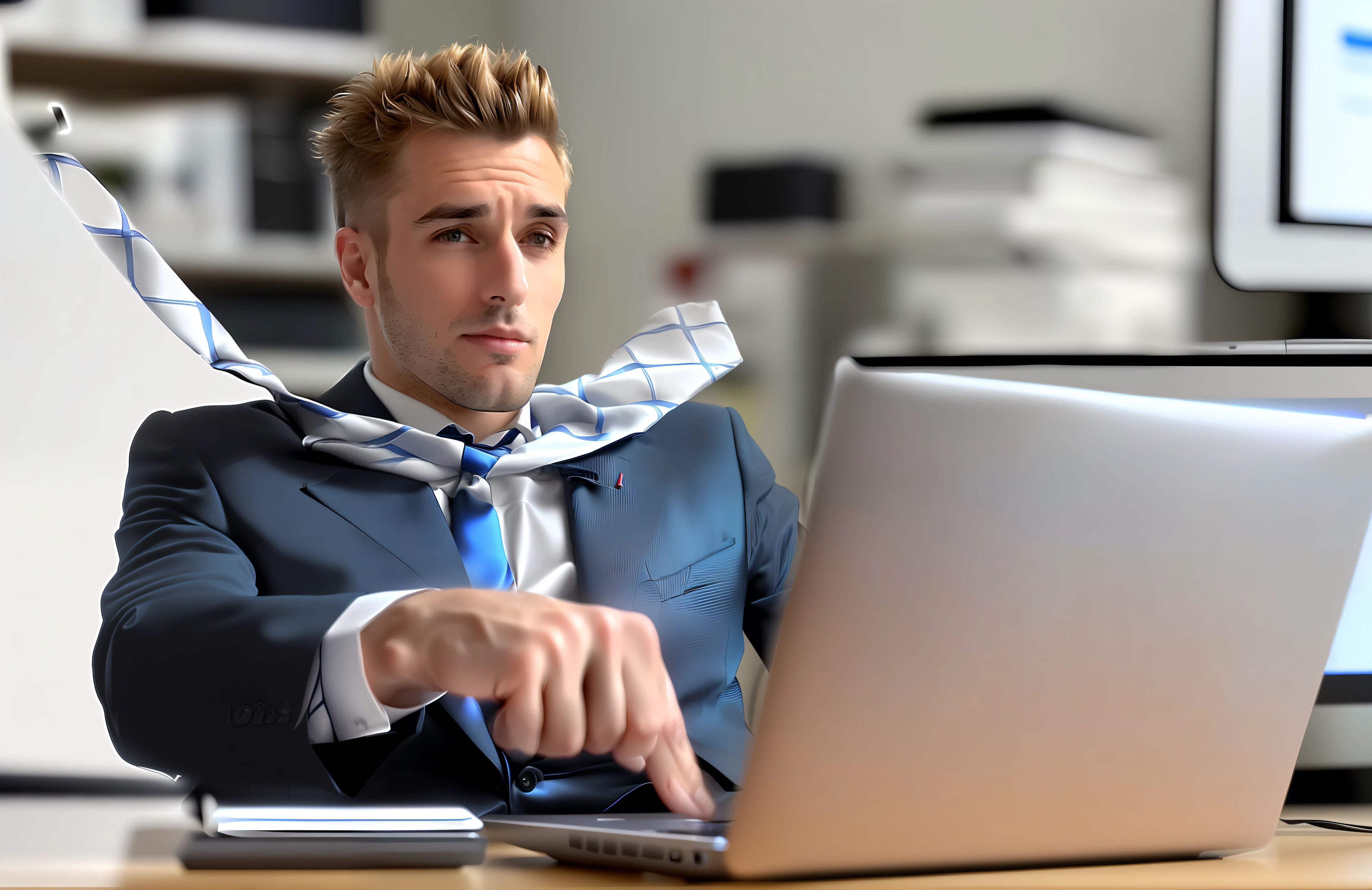 arafed man in a suit with a tie on his neck using a laptop, in front of a computer, sitting at a computer, sitting in front of computer, technological anguish, personal computer horror, funny professional photo, sitting at a computer desk, computer nerd, man steal computers, istockphoto, cool marketing photo
