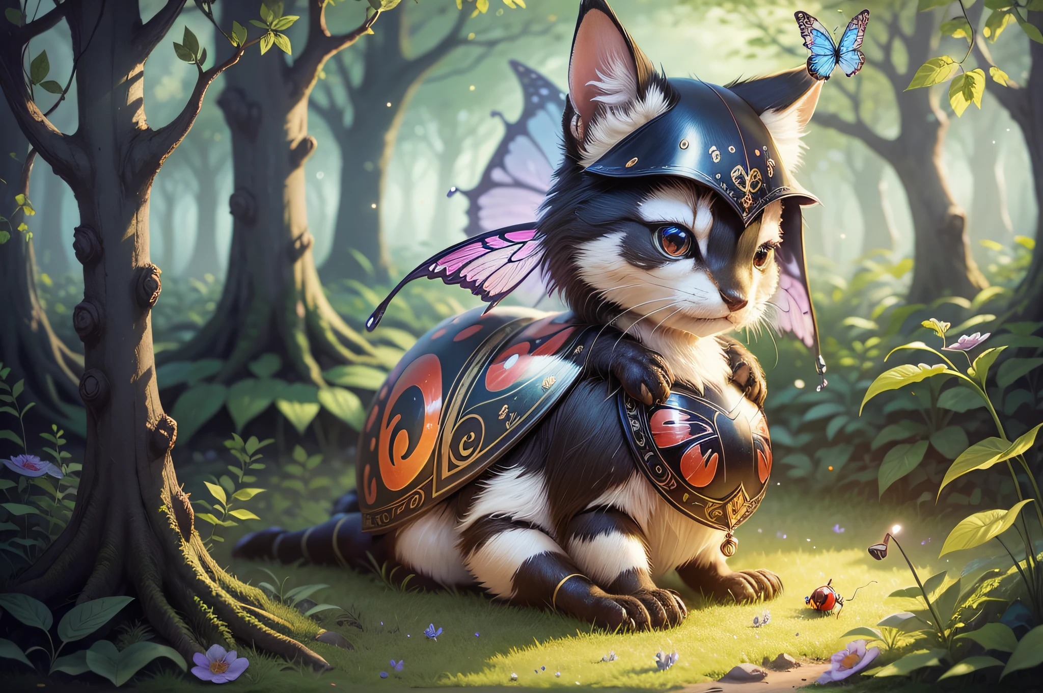 there is a ladybug that is sitting on a plant, magical forest with fireflies, magical fairy background, lost in a dreamy fairy landscape, magical forest backround, magical forest background, fireflies flying in the forest, in a magical forest, magic fairy forest, fairy forest, in the magical forest, glowing delicate flower, enchanted magical fantasy forest, fairy tale style background --auto --s2