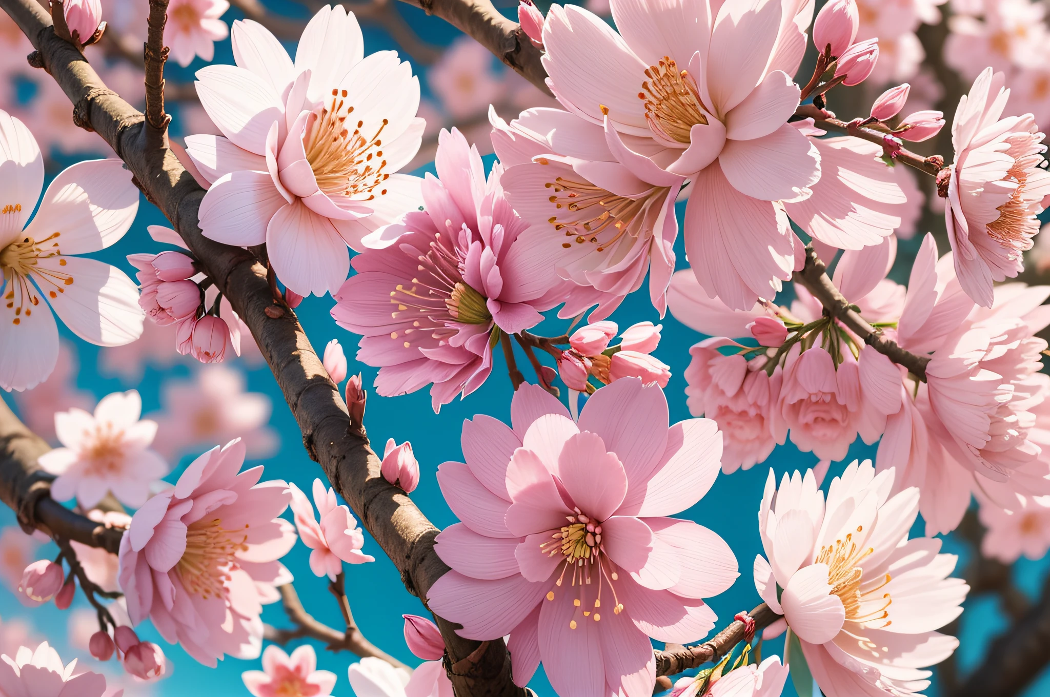 there are pink flowers on a branch with a pink background, canvas print, sakura flower, sakura flowers, sakura bloomimg, blossom sakura, sakura blooming on background, cherry blossom, flower blossoms, blossoms, flowers and blossoms, almond blossom, lush sakura, blossoming, sakura season, cherry blossoms, pink flowers, beautiful nature, plum blossom, amazing beauty, sakura --auto --s2