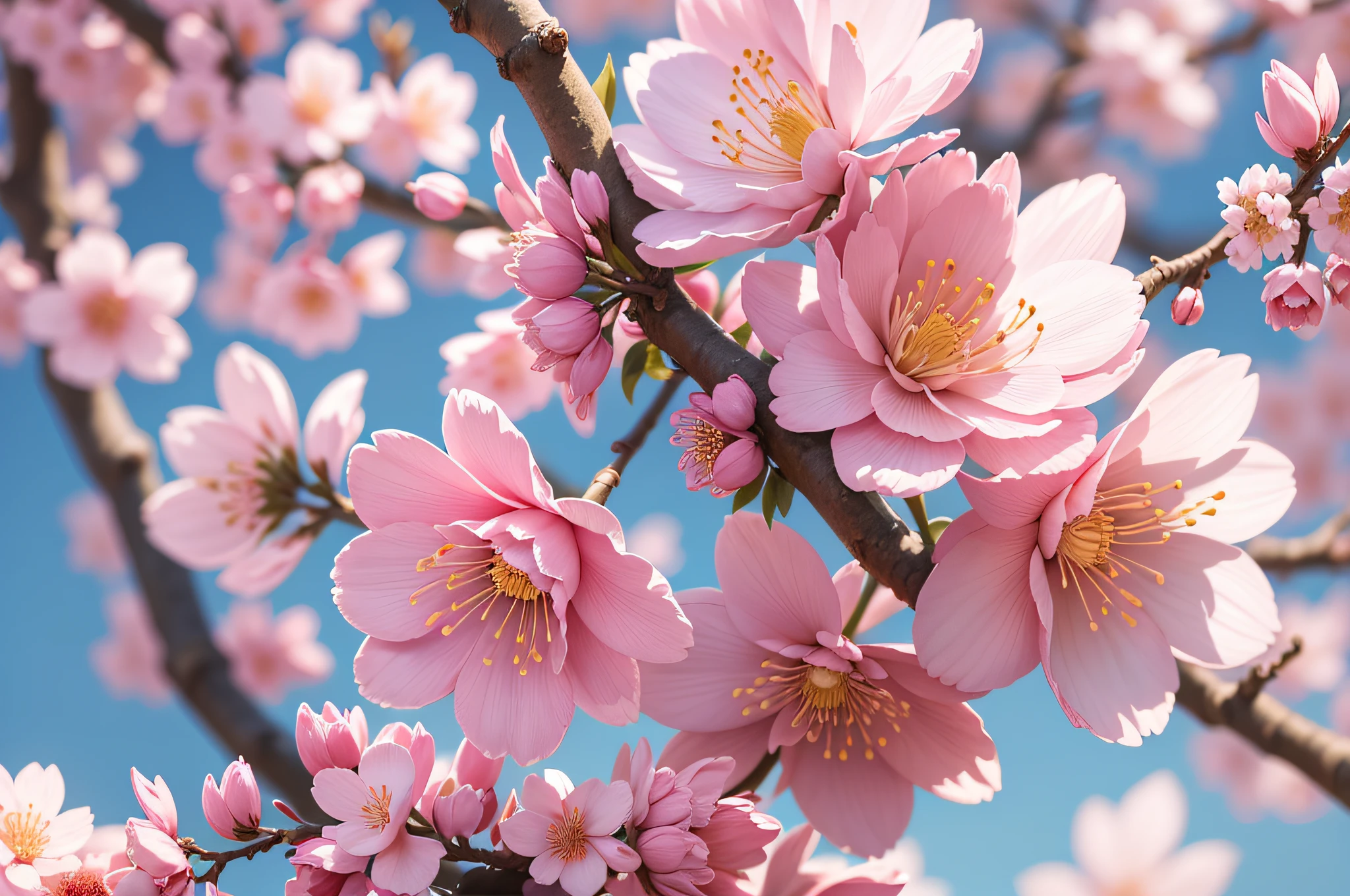 there are pink flowers on a branch with a pink background, canvas print, sakura flower, sakura flowers, sakura bloomimg, blossom sakura, sakura blooming on background, cherry blossom, flower blossoms, blossoms, flowers and blossoms, almond blossom, lush sakura, blossoming, sakura season, cherry blossoms, pink flowers, beautiful nature, plum blossom, amazing beauty, sakura --auto --s2