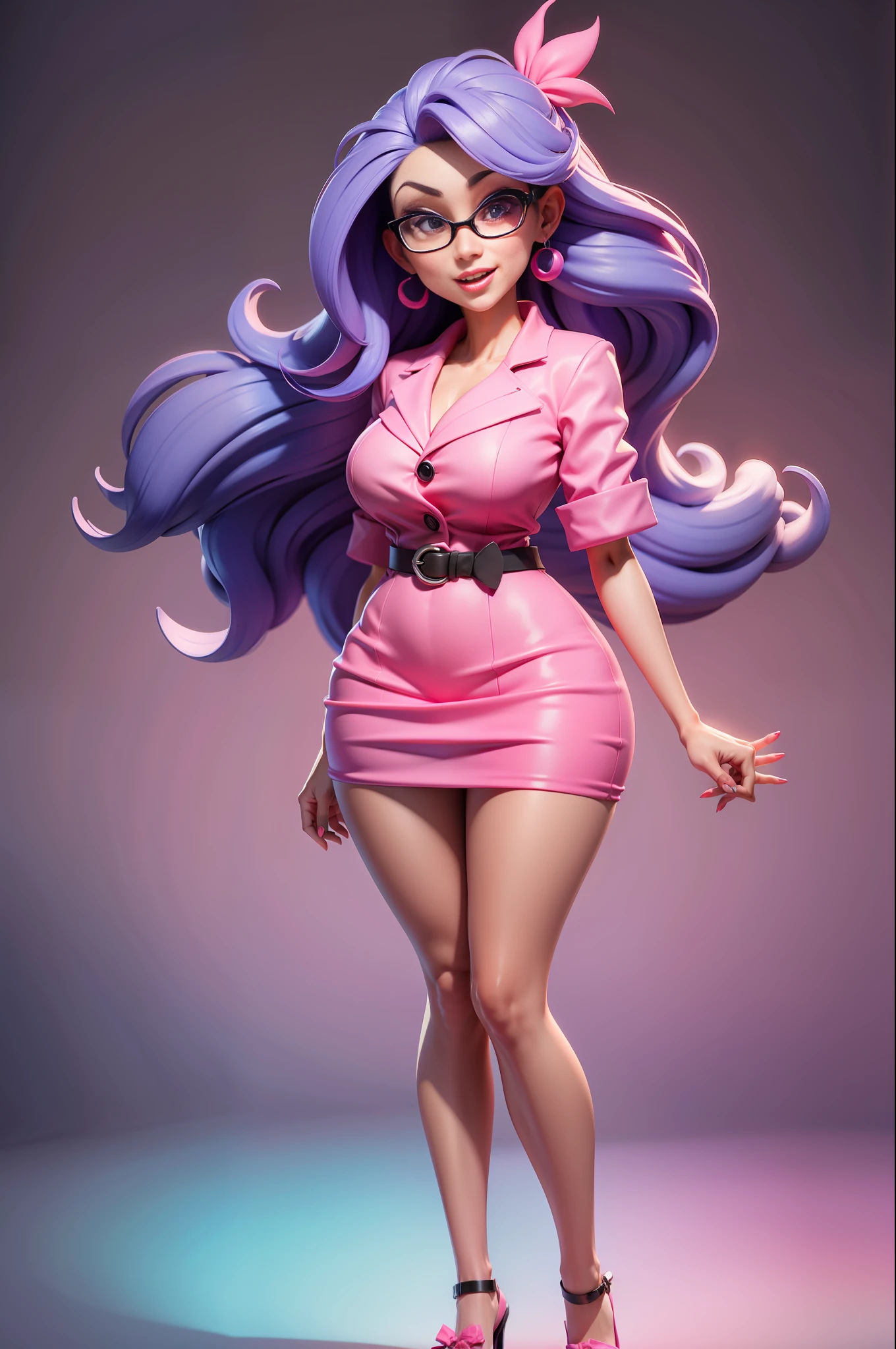 sexy teacher, vile face, masterpiece, full body, 3dmm style, look at viewer, colorful, pink