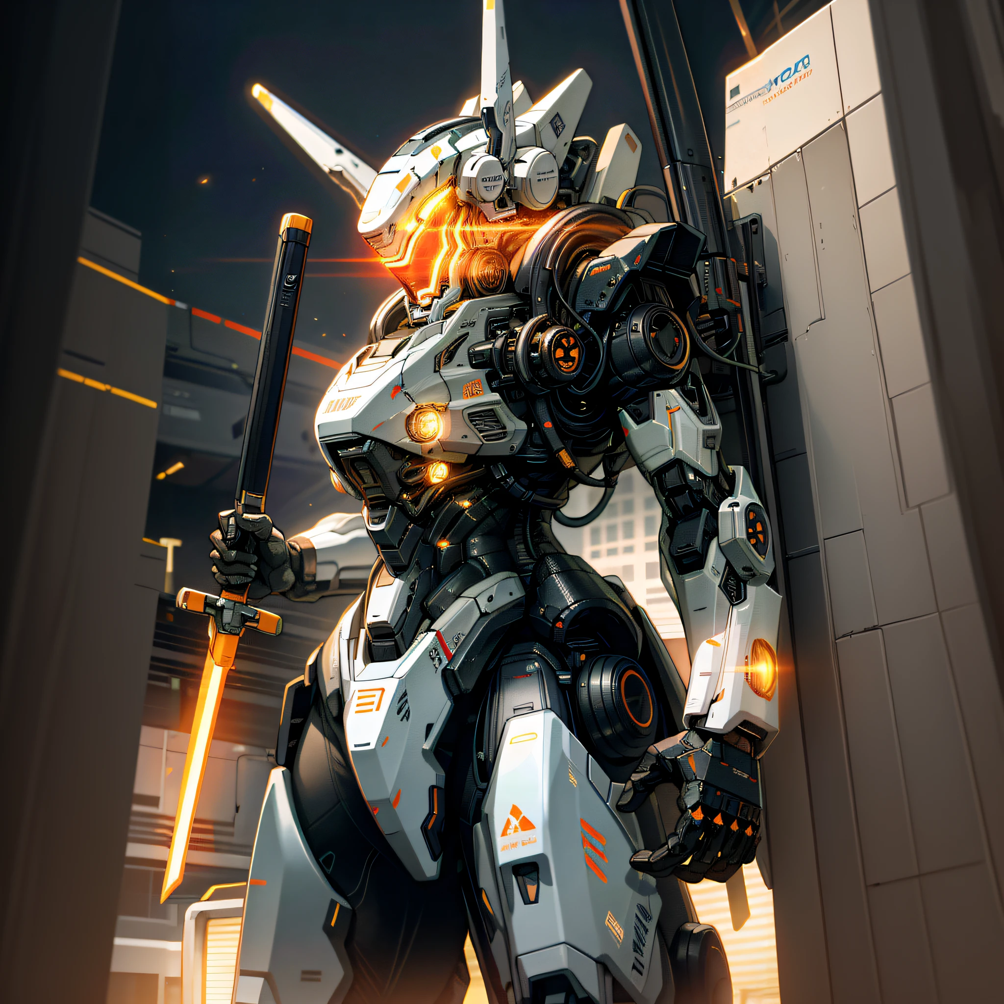 there is a robot that is standing in front of a building, alexandre ferra white mecha, mecha art, wojtek fus, hard surface concept art, high quality digital concept art, cool mecha style, alexandre ferra mecha, mecha inspired, painterly humanoid mecha, battletech style, epic sci-fi character art